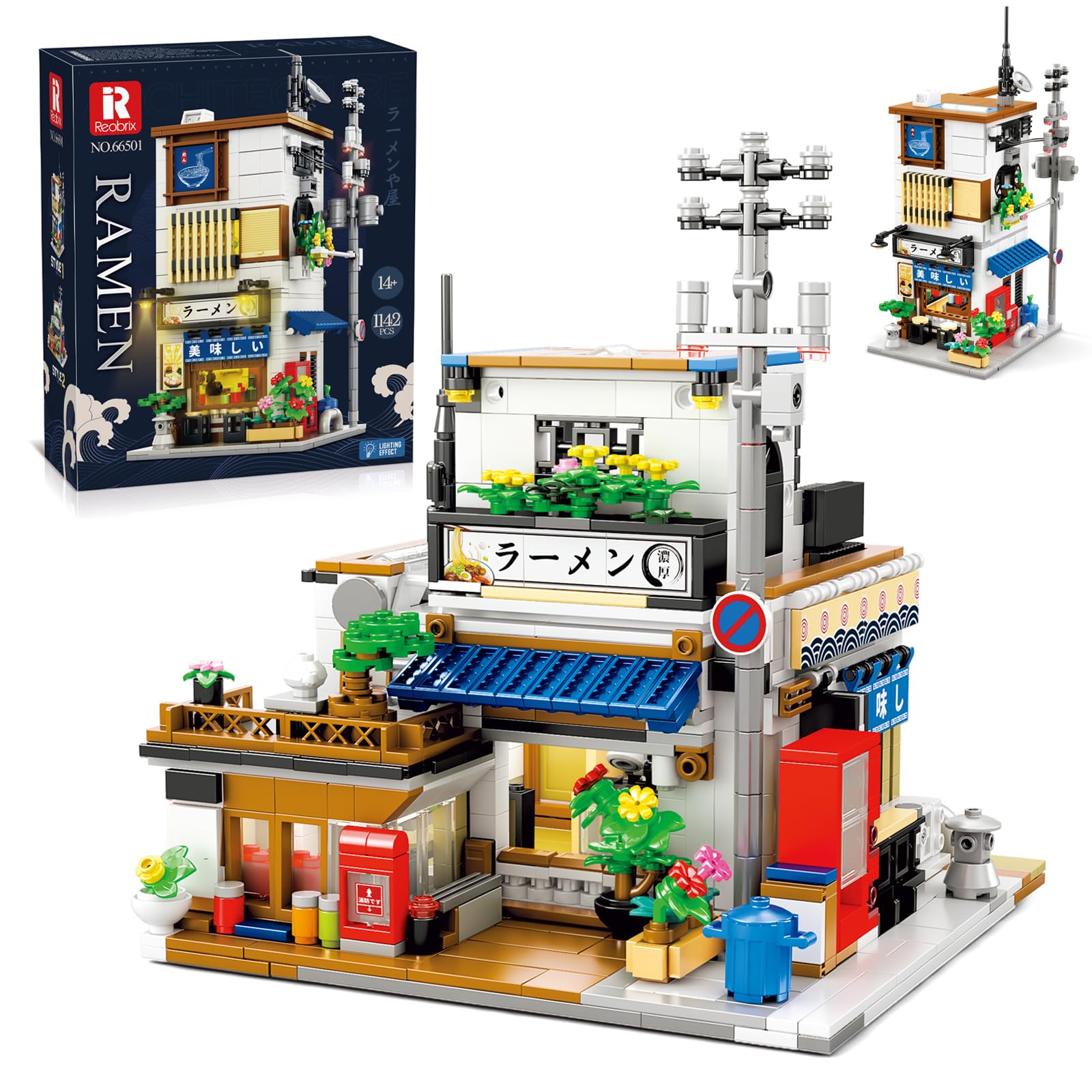 Reobrix Ramen Shop Building Blocks Set, 2 in 1 Japanese Street