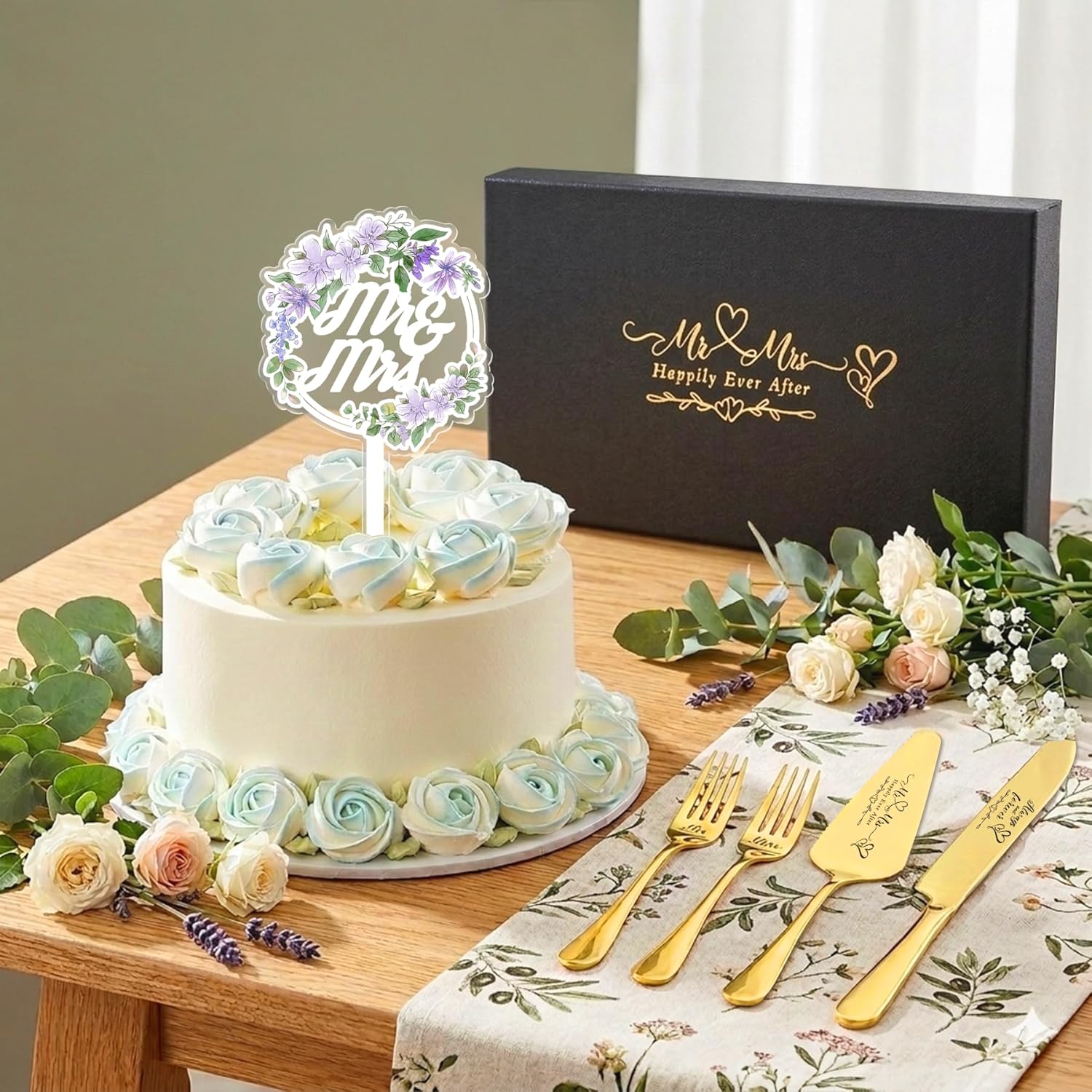 Wedding Cake Topper and Cake Knife and Server Set,Elegant Classic Acrylic Mr and Mrs Cake Topper Set for Wedding,Engagement,Anniversary,Bridal Shower