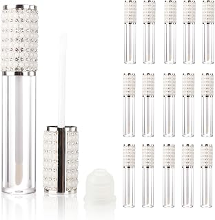 COSIDEA 15 szt. okrągłych pustych tubek błyszczyka 5 ml 4,8 g z różdżką i diamentową nasadką pojemniki na błyszczyk do ust do pakowania oleju do ust, Srebrny z perłą, Luksusowy