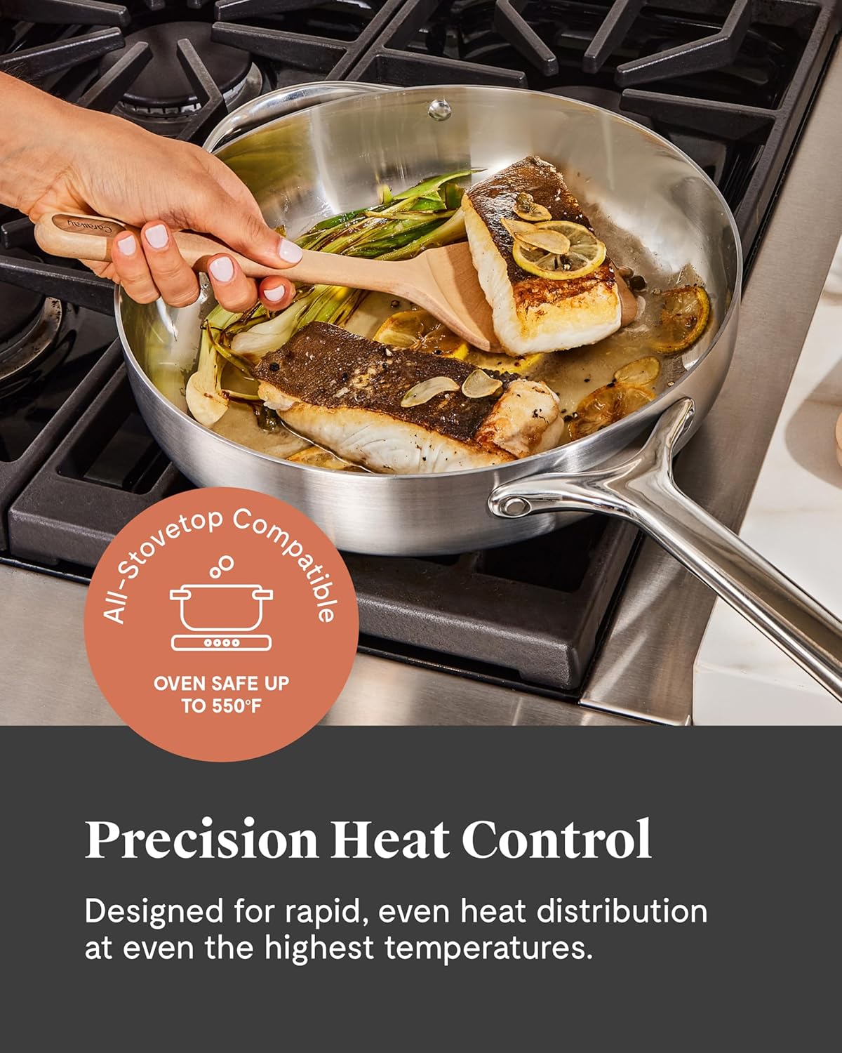 Caraway Stainless Steel Sauté Pan (4.5 Qt) - 5-Ply Stainless Steel - Oven Safe & Stovetop Agnostic - Non Toxic, PTFE & PFOA Free - Image 4