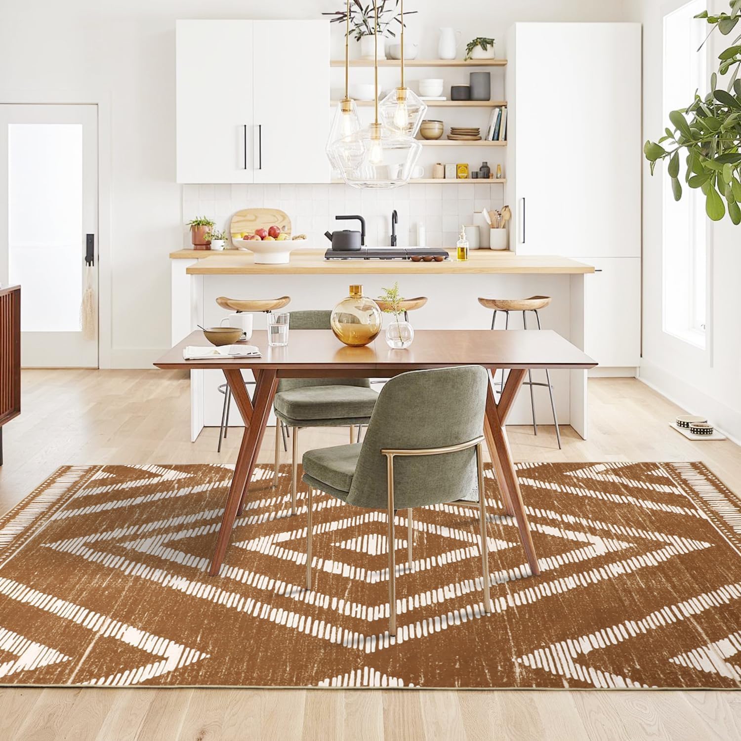 Grand tapis salon 180x280cm tapis antidérapant doux géométrique chameau