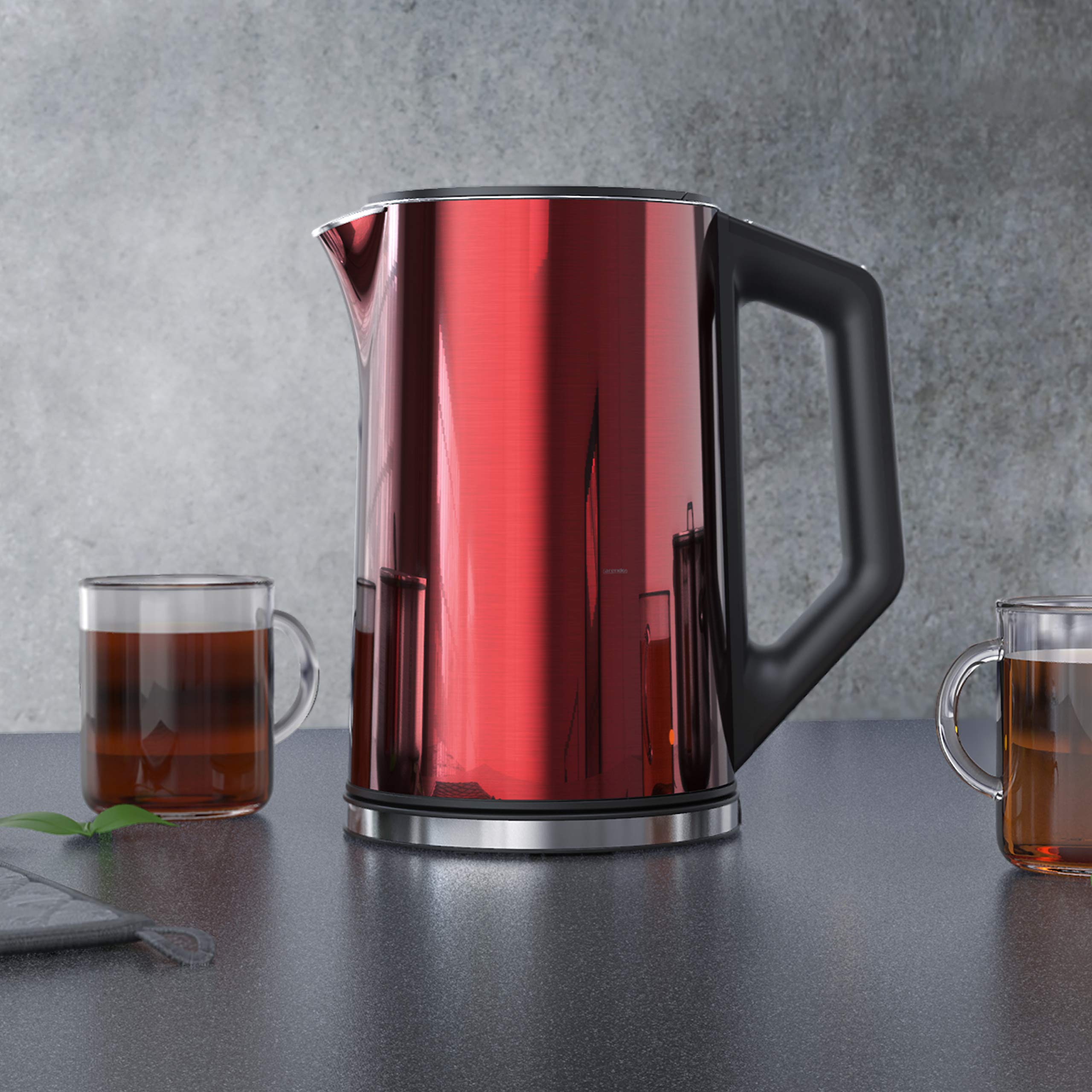 arendo - Bollitore Acqua Elettrico da 1.5L 2200W - Eco Controllo Temperatura - Temperatura Regolabile 40-100°C - Parete Doppia - in Acciaio Inossidabile - Senza BPA - Rosso