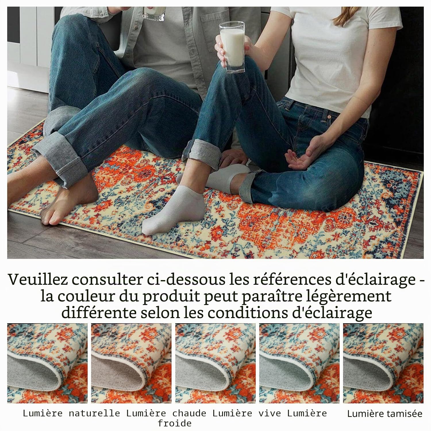 Cekene Tapis de cuisine oriental, antidérapant, lavable, absorbant, style bohème, pour chambre à coucher, entrée, buanderie (50 x 80 cm + 50 x 120 cm)