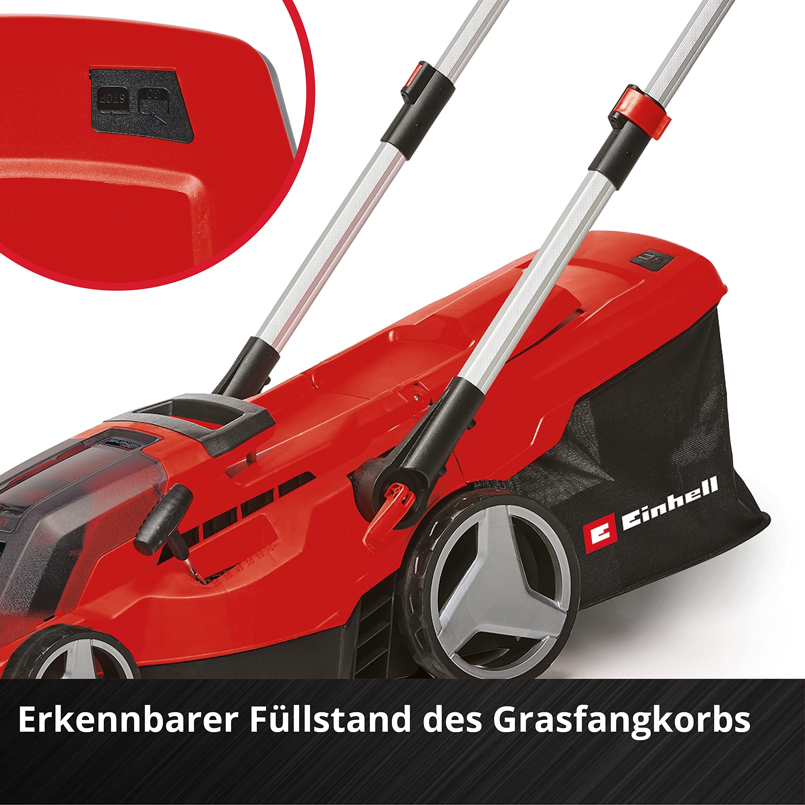 Einhell Akumulatorowa kosiarka GP-CM 36/450 Kit Power X-Change (36 V, szerokość cięcia 38 cm, 450 m², bezszczotkowa, funkcja mulczowania, worek 45 l, w zestawie 2 akumulatory 4,0 Ah + podwójna ładowarka)