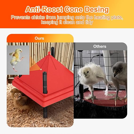 ZenxyHoC Brooder Plate for Chicks with Anti-Roost Cone, Chick Brooder Heater Red 10 x 10 with Constant Temperature
