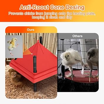 ZenxyHoC Brooder Plate for Chicks with Anti-Roost Cone, Chick Brooder Heater Red 10 x 10 with Constant Temperature