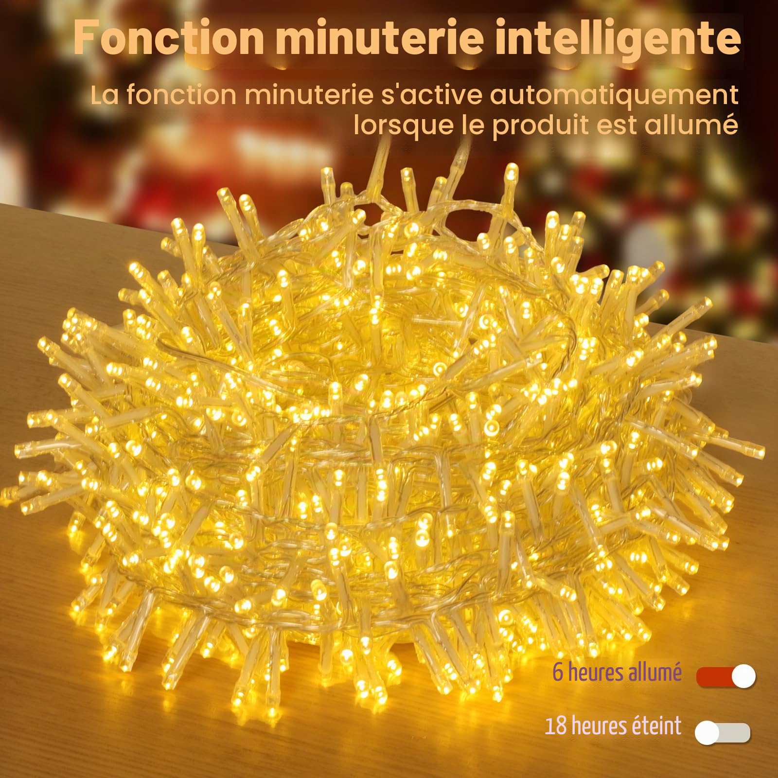 GlobaLink 25M Guirlande Lumineuse à Piles, 1000Leds 8 Modes Lumière Sapin de Noël Chronométré IP44 Guirlande Lumineuse Intérieur et Extérieur pour Jardin, Balcon,Terrasses et Arbre de Noël-blanc chaud