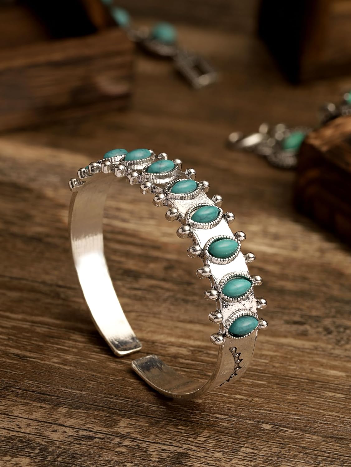 MINACHI Created Turquoise Bangle For Women - Pear Shape Silver-Overlay Cuff Bangle Jewelry