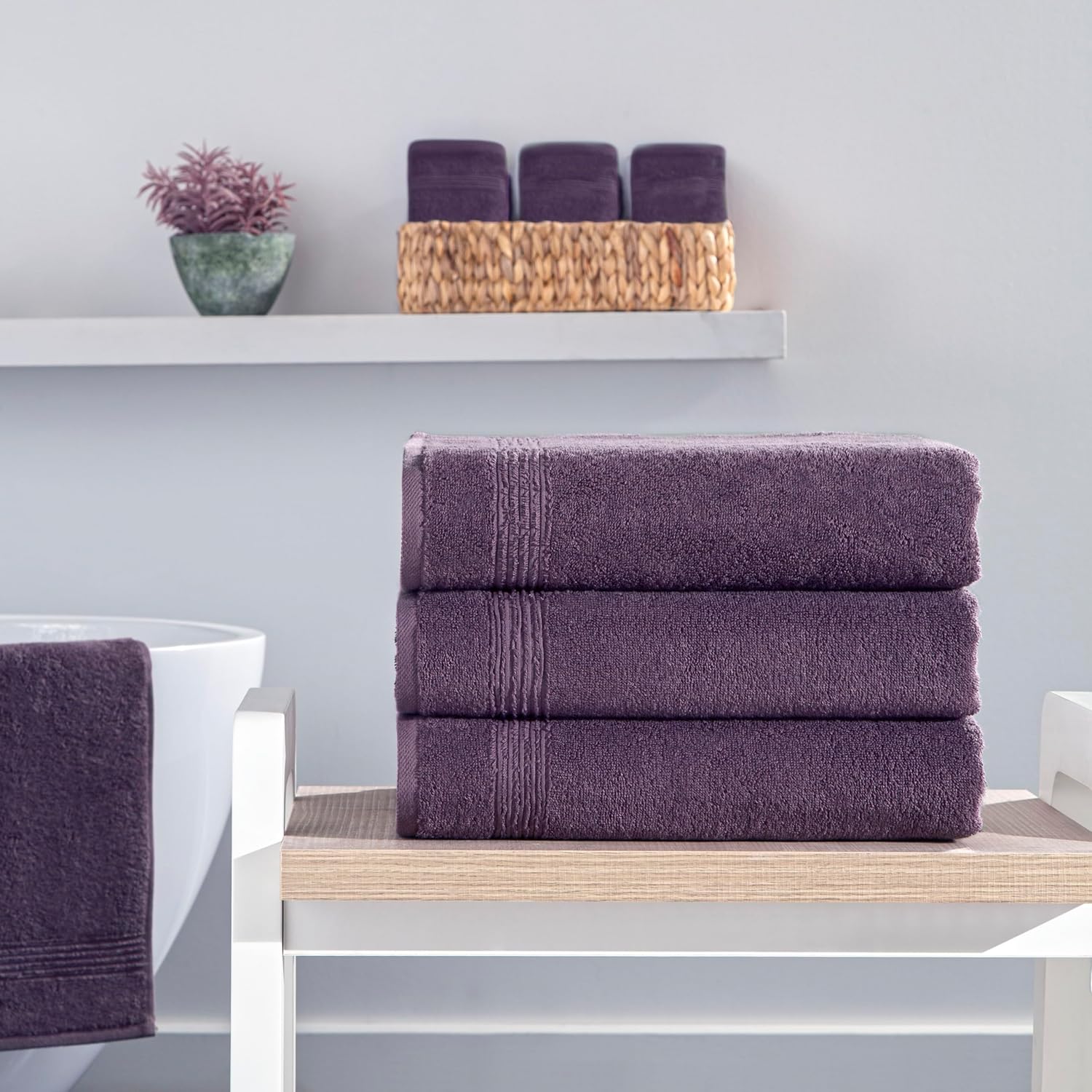 Ozdilek 4-Piece Bath Towels, 27x54, 100% Turkish Cotton, Luxury Quick Dry, Extra Large, Fade-Resistant, Eco-Friendly, Spa Towel, Comfortable (Orchid Purple)