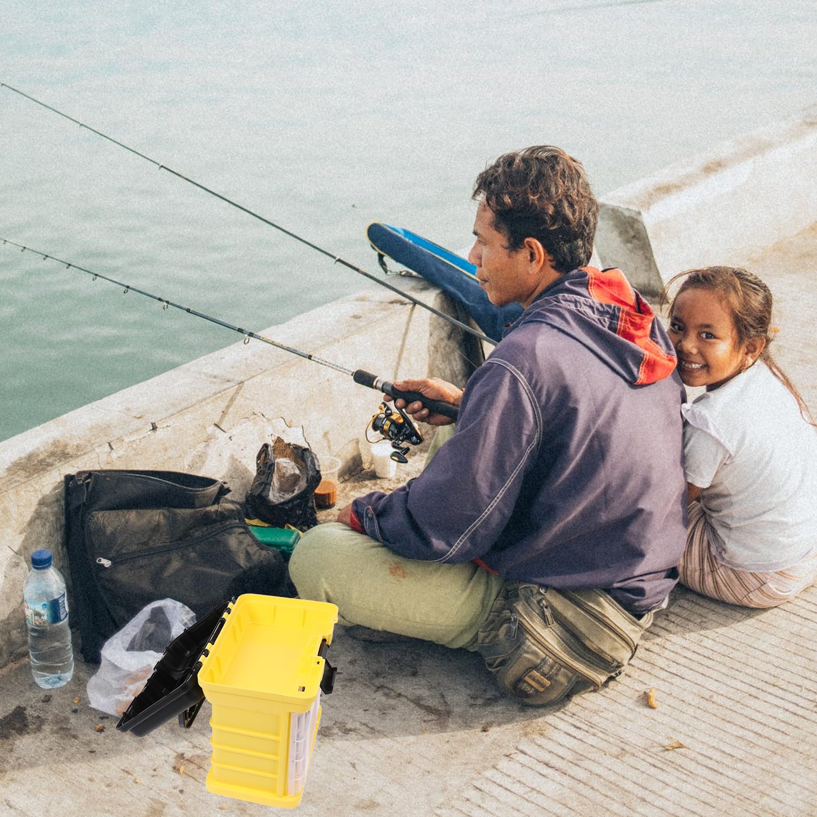 Uonlytech Scatola Porta Esche Multifunzionale in Pp e ABS Manico, 4 Strati di capacità Ampia Facile da Trasportare la Pesca