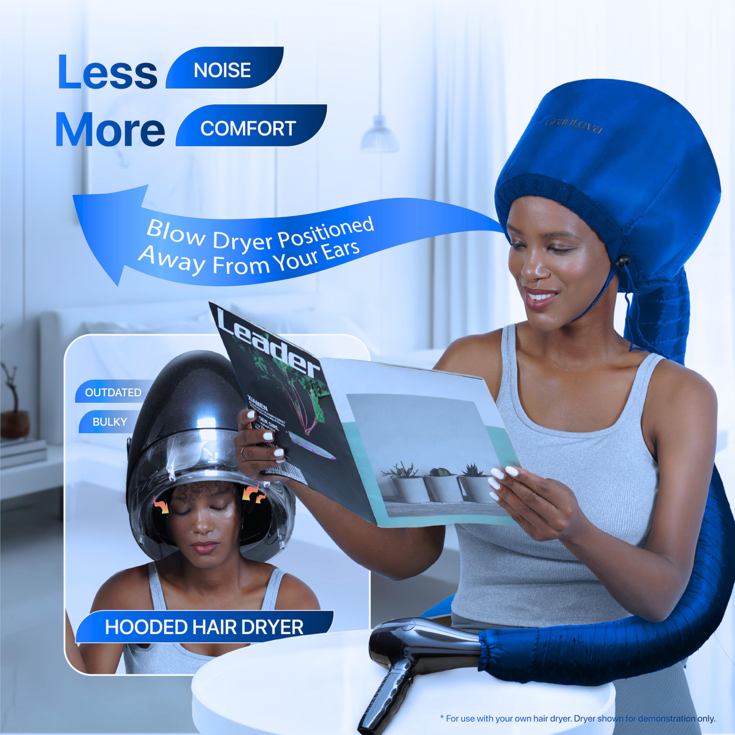 Granteva Hair Dryer Bonnet Attachment w/A Headband Integrated that Reduces Heat Around Ears & Neck - Blow Dryer Attachment for Hair Dryer, Speeds Up Drying Time view 6