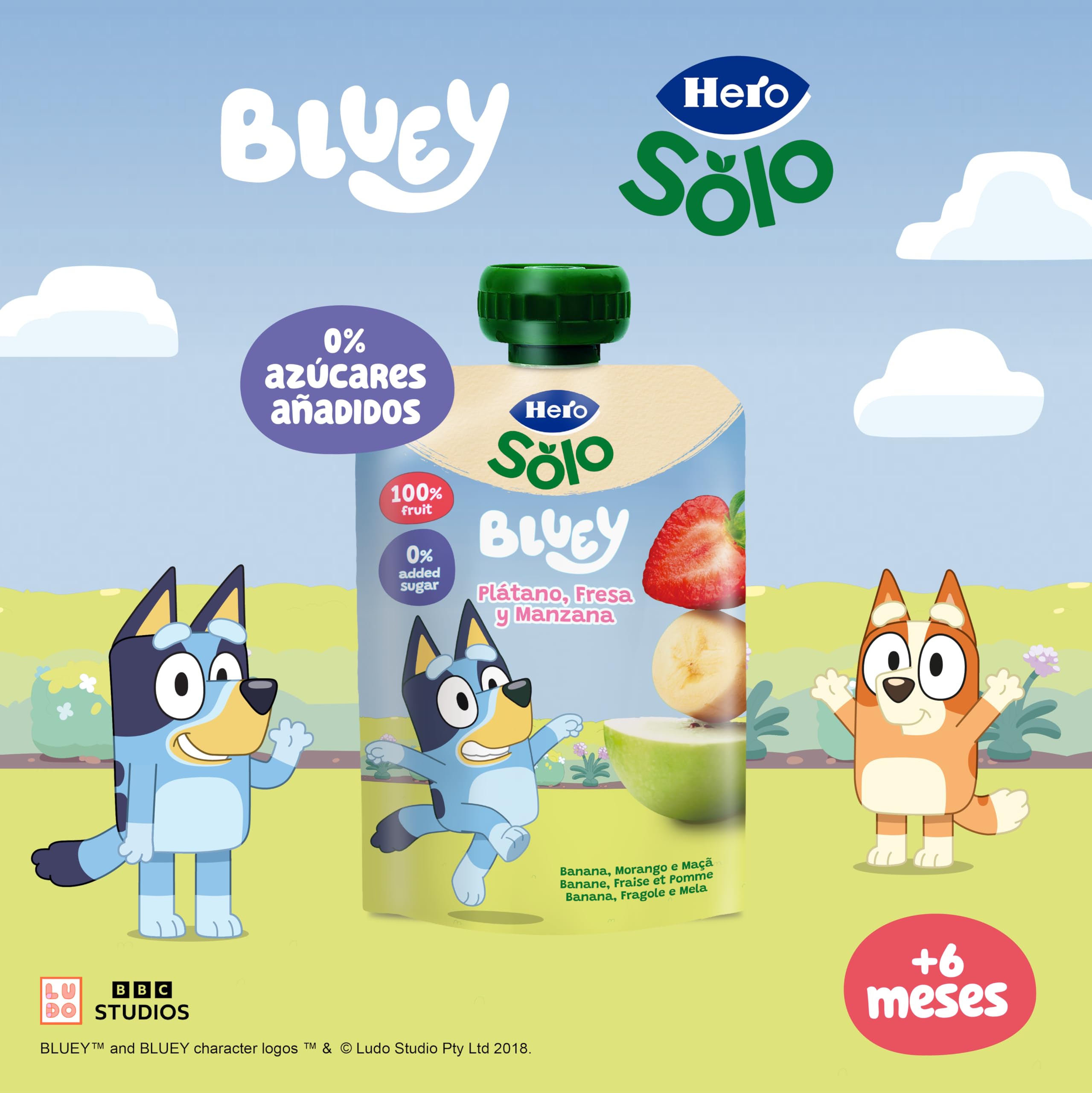 Alimento infantil con puré plátano, fresa y manzana Hero bolsa 100 g