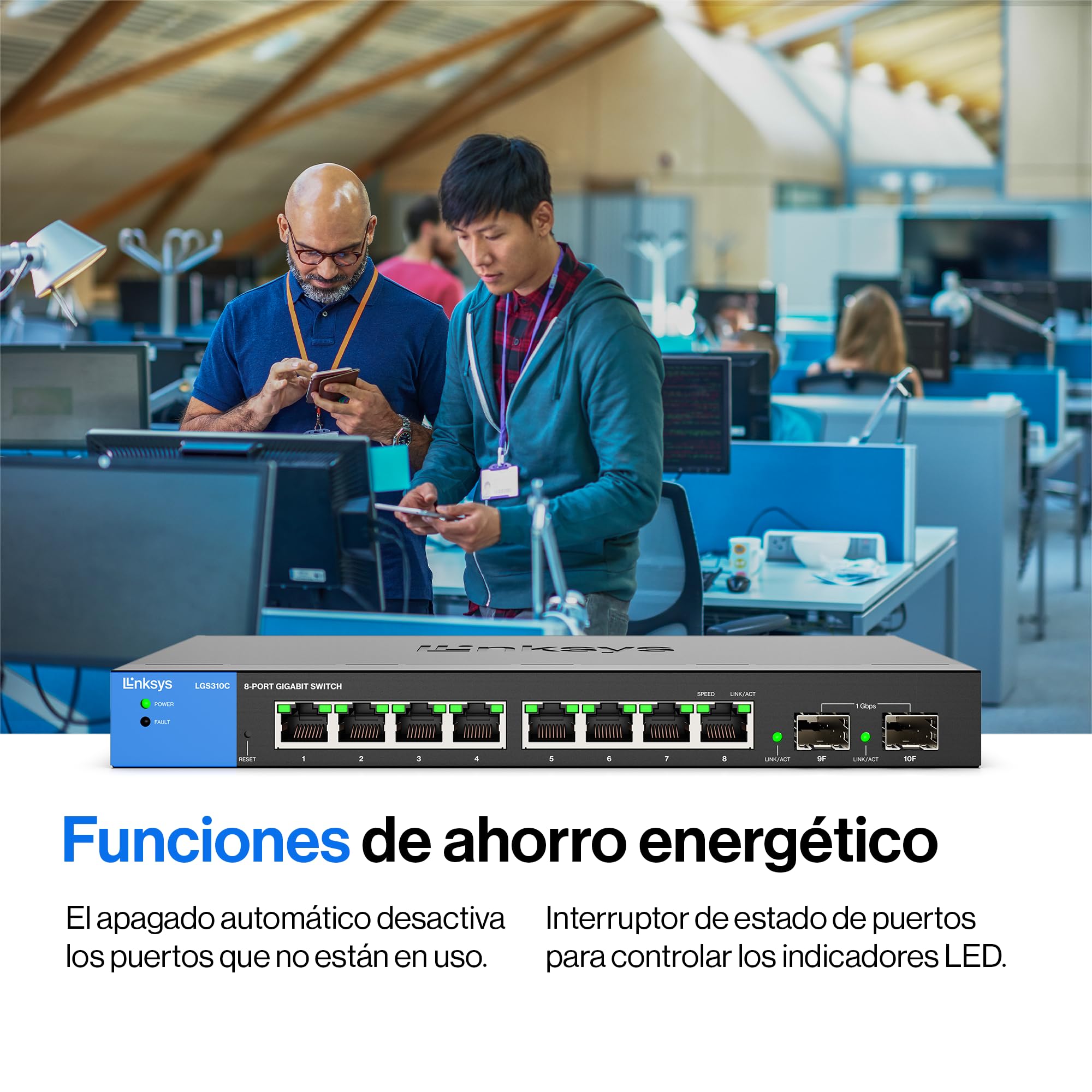 Switch Gigabit Ethernet administrado de Linksys con 8 Puertos y 2 Puertos SFP Gigabit de Enlace Ascendente (LGS310C-EU)