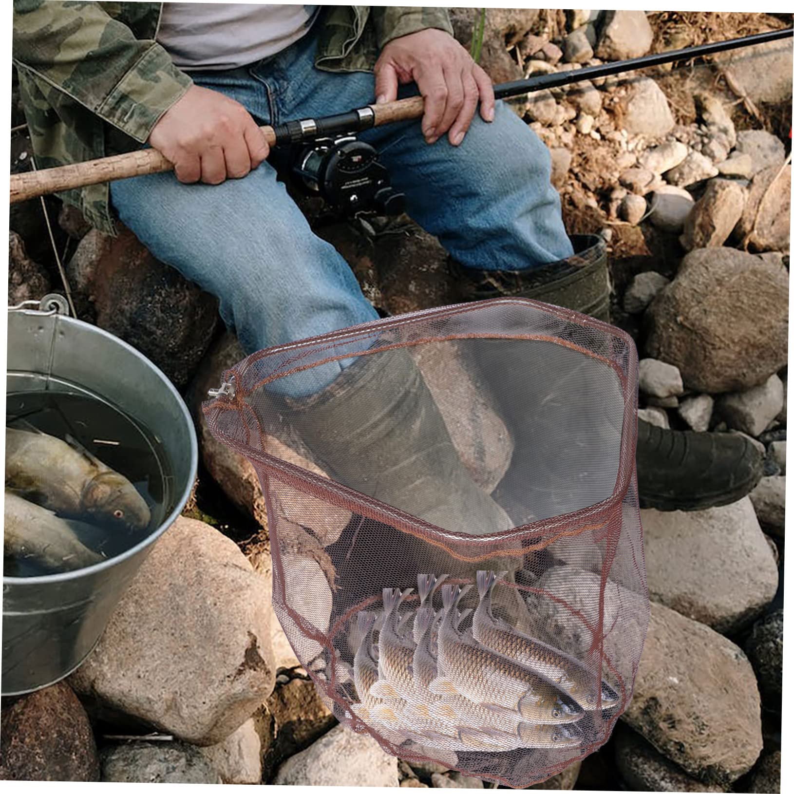 UPKOCH Guadino Pesca Pieghevole in Nylon e Acciaio Inox, Leggero e Sostituibile, Rete la Cattura dei Pesci per Principianti e Esperti
