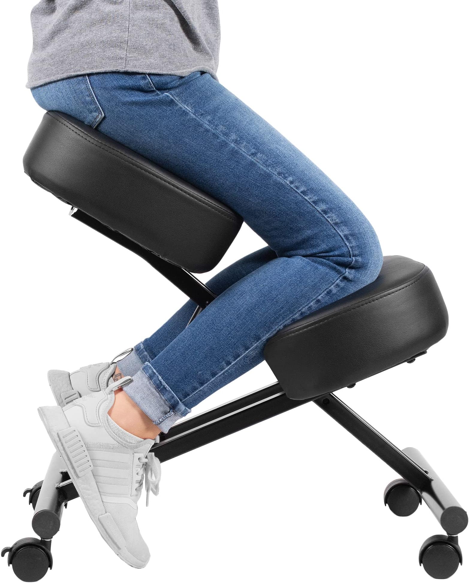 Ergonomic Kneeling Chair, Adjustable Stool for Home and Office - Improve Your Posture with an Angled Seat - Thick Comfortable Moulded Foam Cushions - Brake Casters