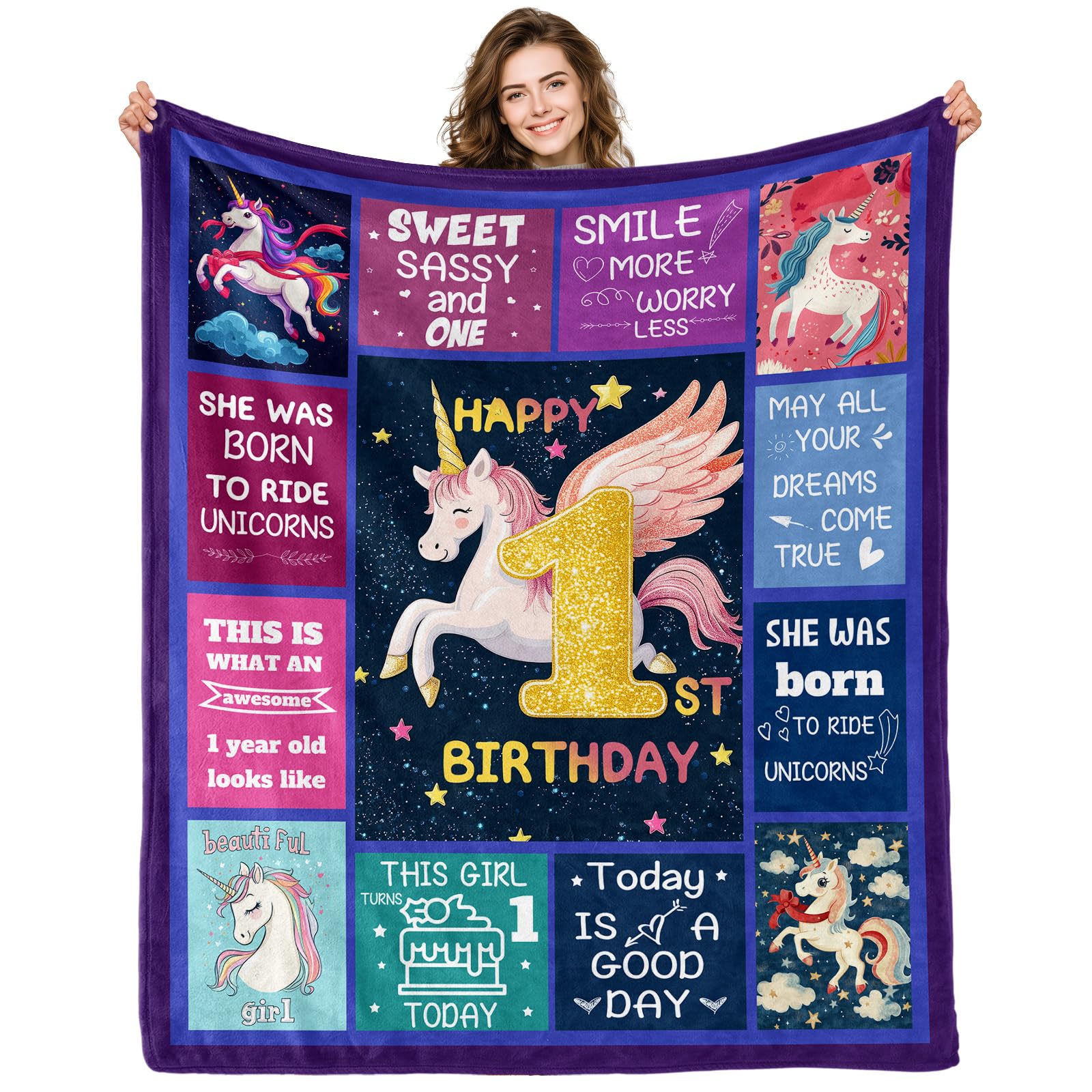 1st Birthday Girls Gifts for 1 Year Old Girl Birthday Blanket for Room Decor Soft Blanket for Couch Cozy Throw Blankets for Bed Sofa 60" X 50"