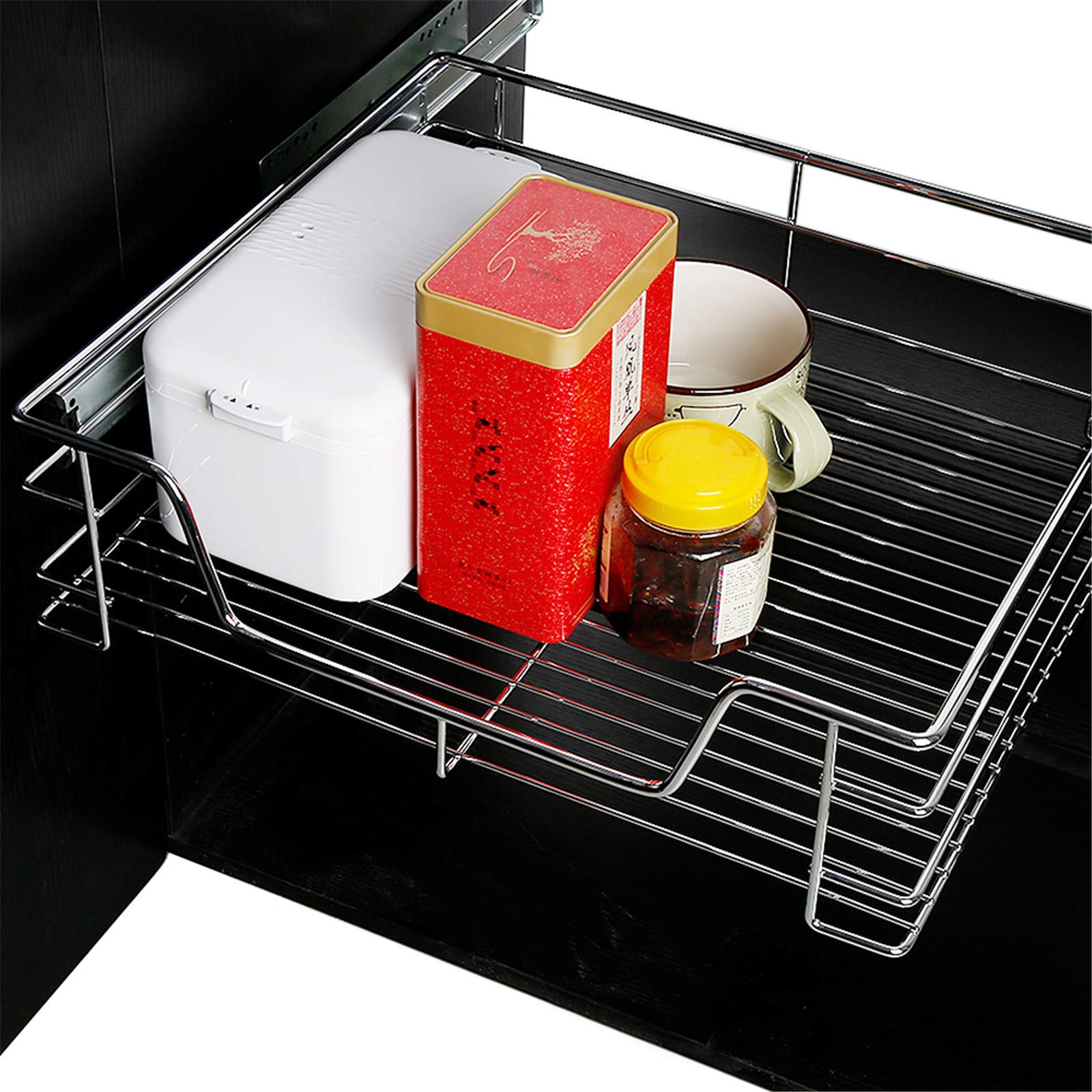 OHMG Cassetto Estraibile, Cestello Telescopico, Cassetto Cucina Mobile, Acciaio Cromato, Carico Massimo 20KG (60cm, 1PC)