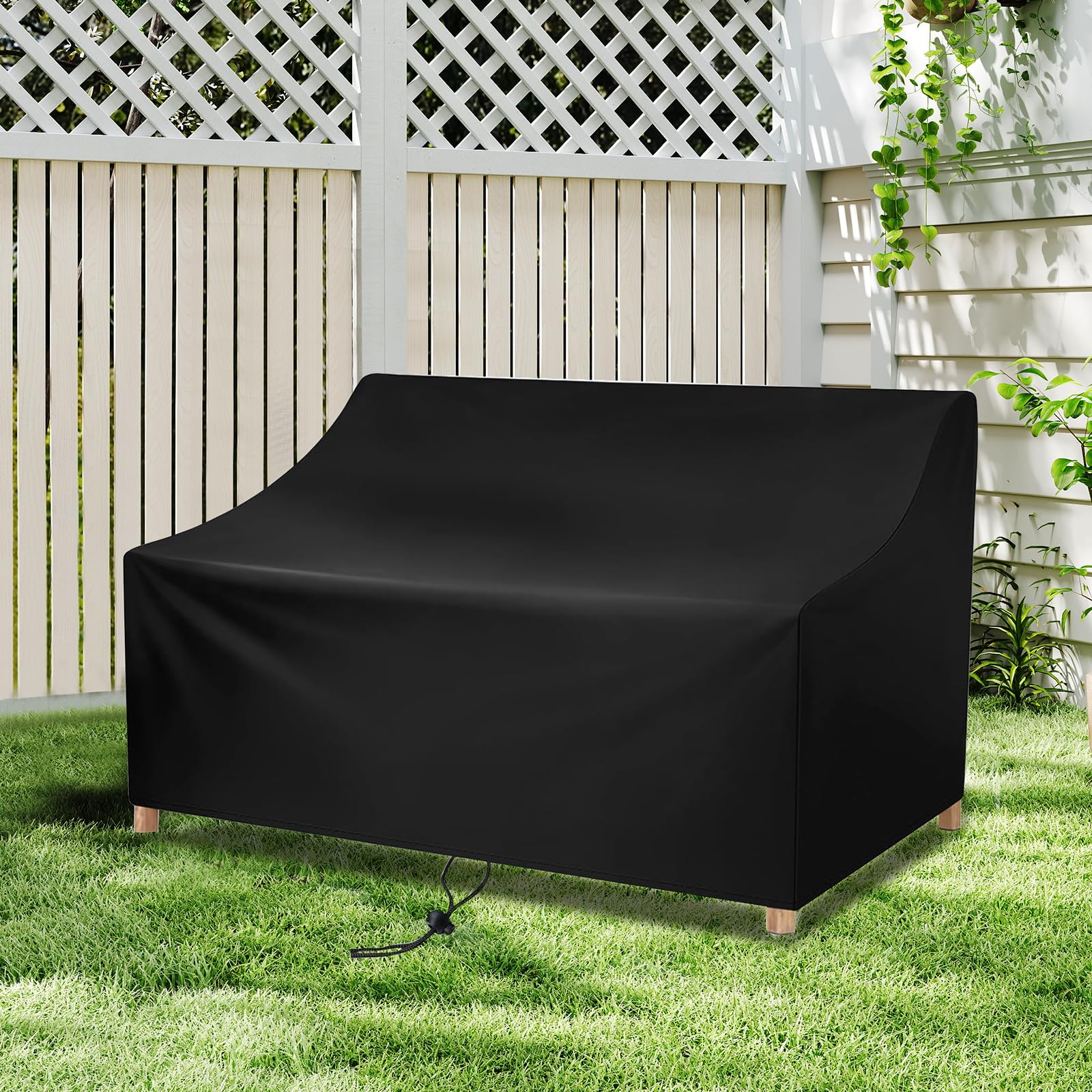 Copri Divano Esterno Nero, Copri Divano Esterno Impermeabile, Copertura per Sedie Esterne a 2 Posti, Coperture per Mobili Da Giardino Anti-Vento E Impermeabile, Copertura Divano Esterno Con Cordoncino