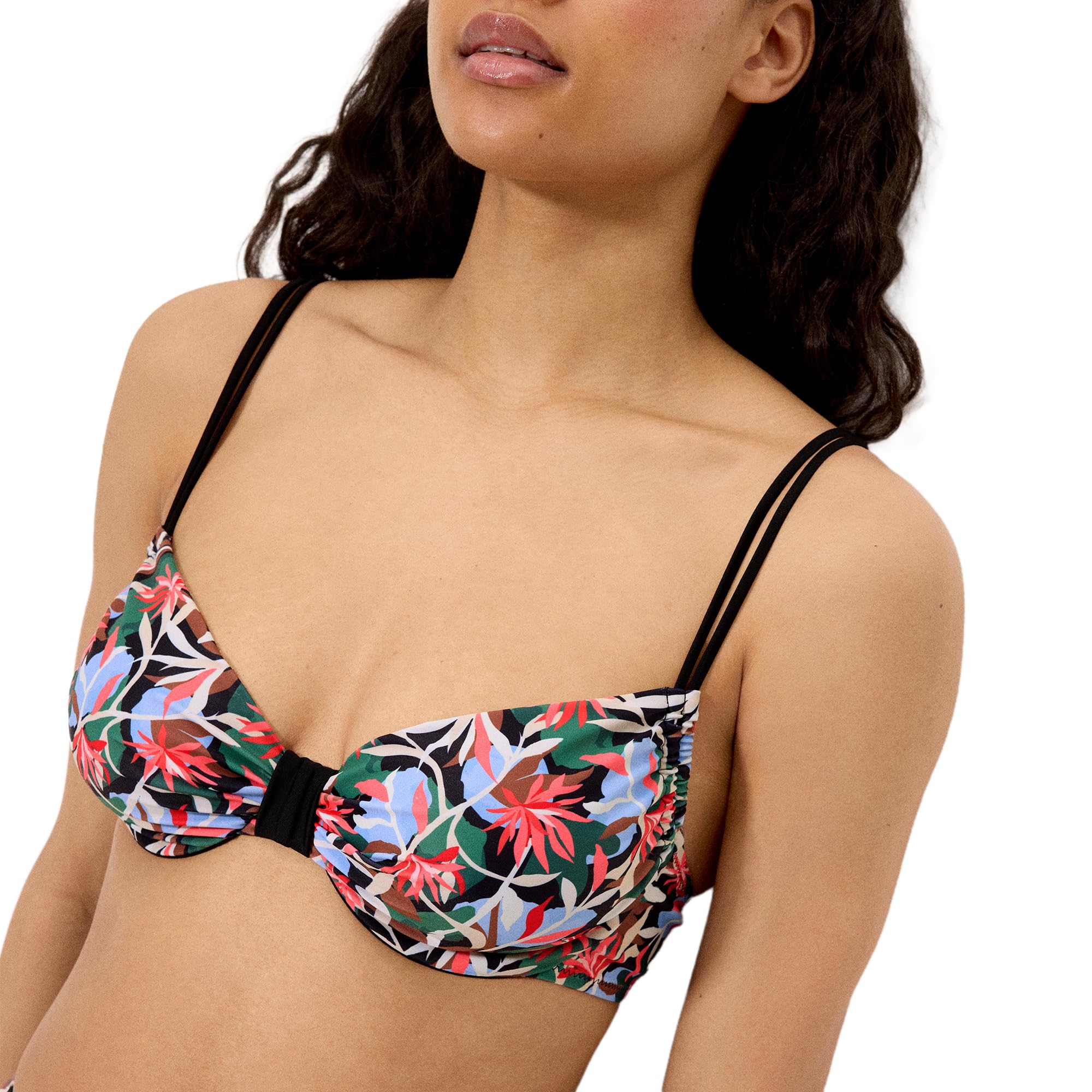 YSABEL MORA. Conjunto De Bikini Reductor, Estampado Tropical Copas C Y D. con Aro. Tirantes Regulables Y Espalda Anatómica. Braga Alta Reductora. Colección Island.