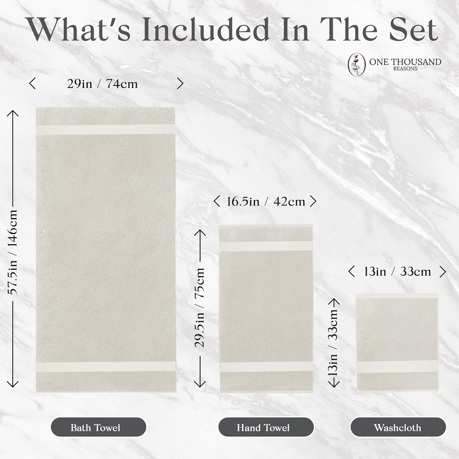 Premium Staple Cotton Bathroom Towel Set - Beige 600 GSM 6-Piece Luxury Bath Towel Set 1 Stripe - 2 Bath Towels, 2 Hand Towels & 2 Washclothes Set - High Absorbent & Quick Dry for Gym, Spa, Hotel - Image 2