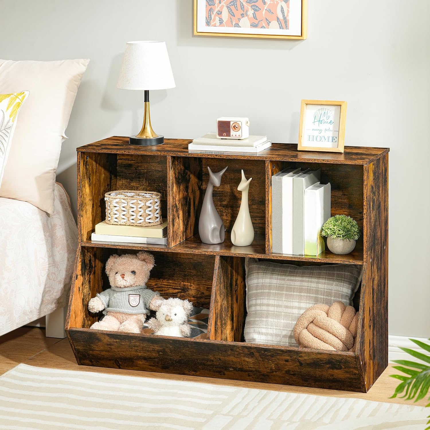 HOOBRO Kids Bookshelf, Bookcase Footboard, Toy Storage Cubby, 35.4" L Children's Toy Shelf, Toy Storage Cabinet, Fit for Children's Room, Playroom, Hallway, Kindergarten, Rustic Brown BF32CW01 - Image 9