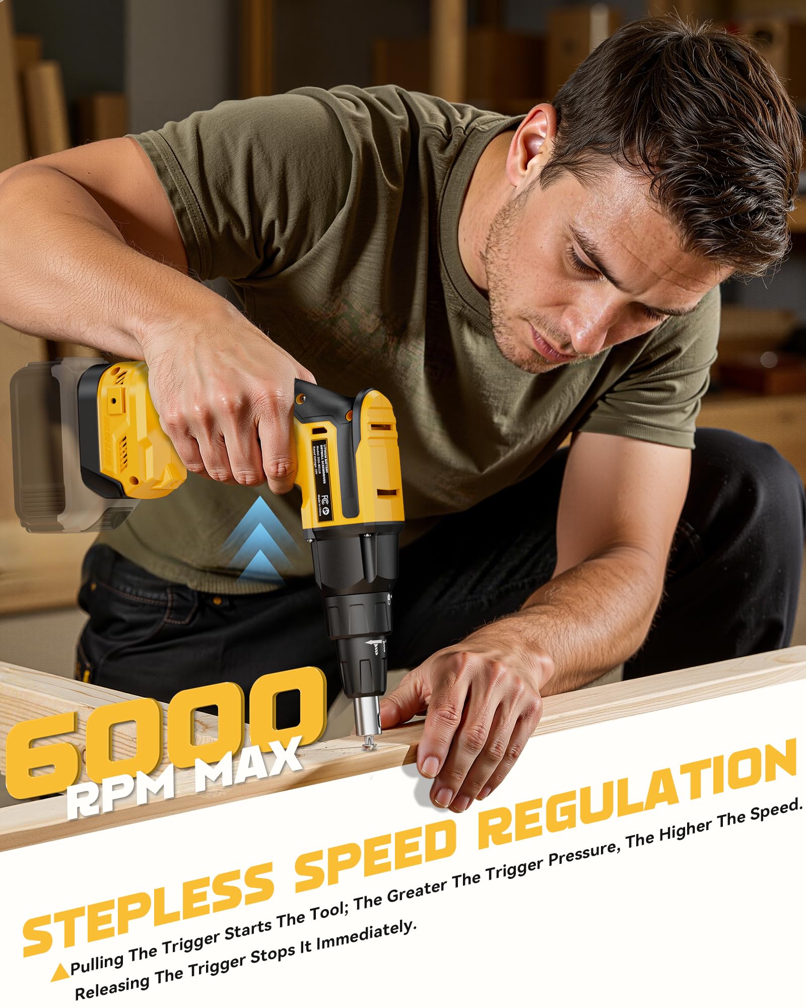 Ecarke Pistola de tornillo para paneles de yeso compatible con la batería DeWalt de 20 V, destornillador rápido de 6000 rpm, destornillador inalámbrico sin escobillas con clip de cinturón, luz LED