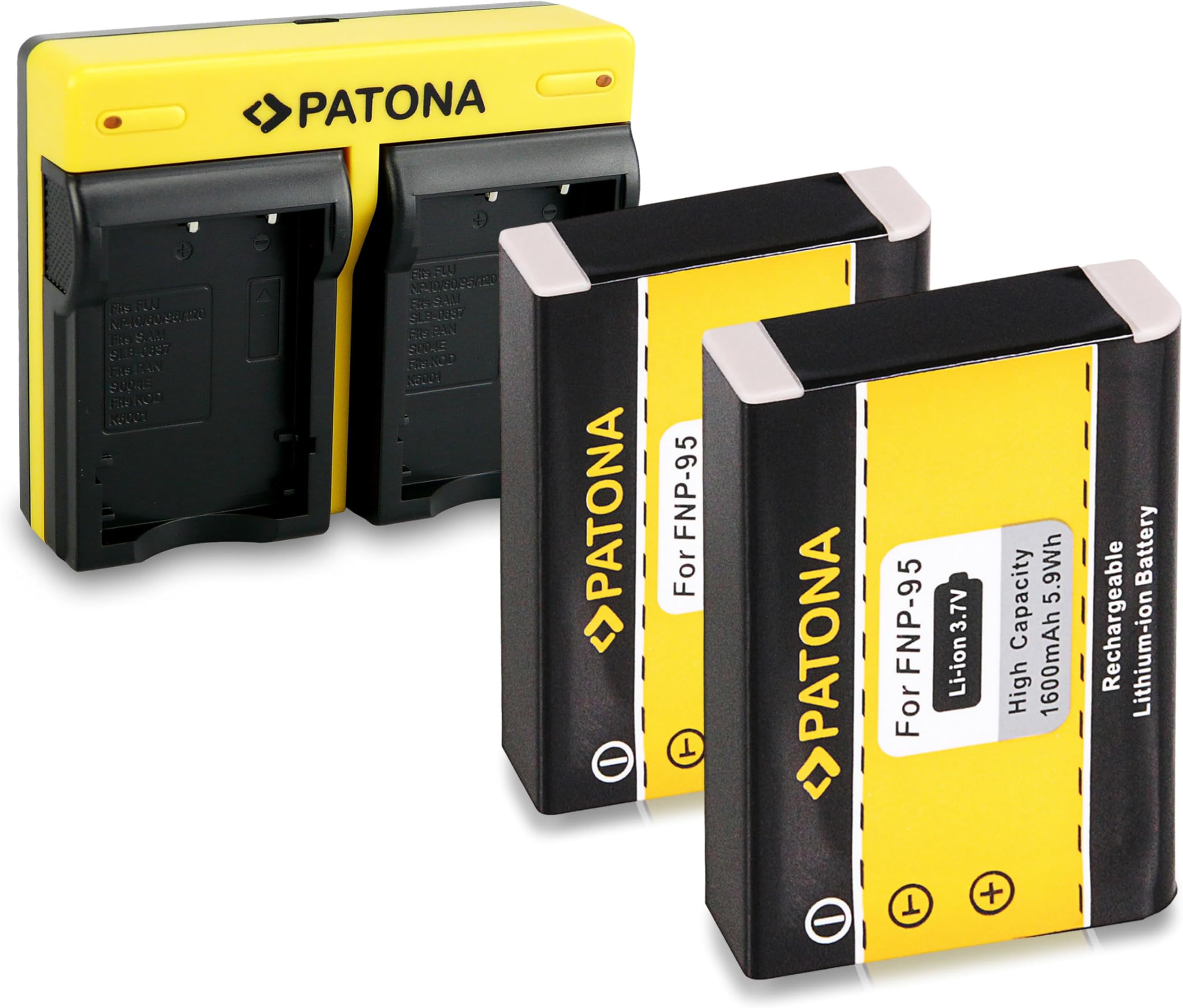 PATONA Dual Charger + 2x Battery NP-95 compatible with Fujifilm FinePix F30 F31fd Real 3D W1 X100 X-S1