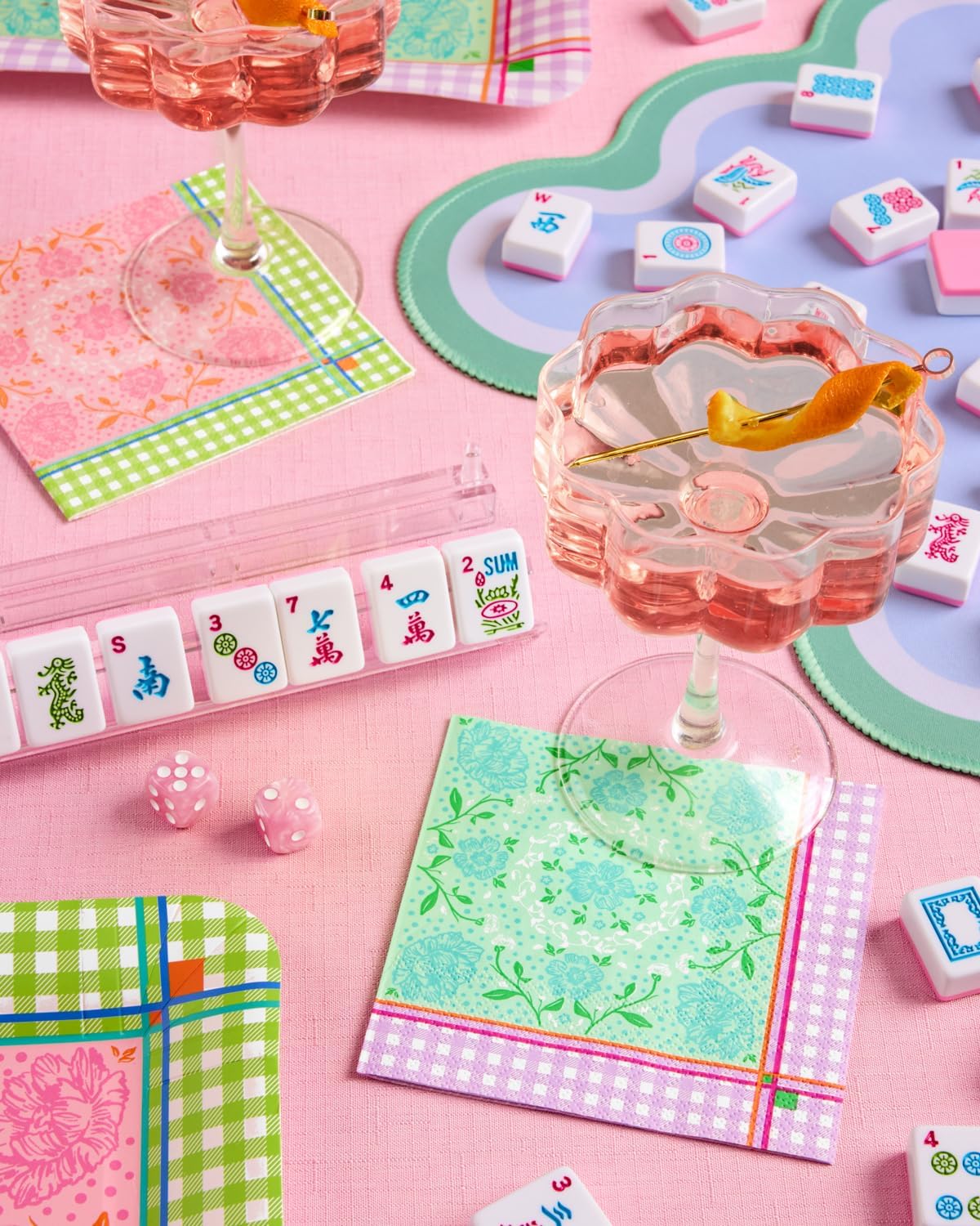 xo, Fetti Floral Gingham Party Napkins - 24 Paper Napkins | Mahjong, Garden Tea Party, Spring Birthday, Easter Decor, Pastel Pink Green Purple