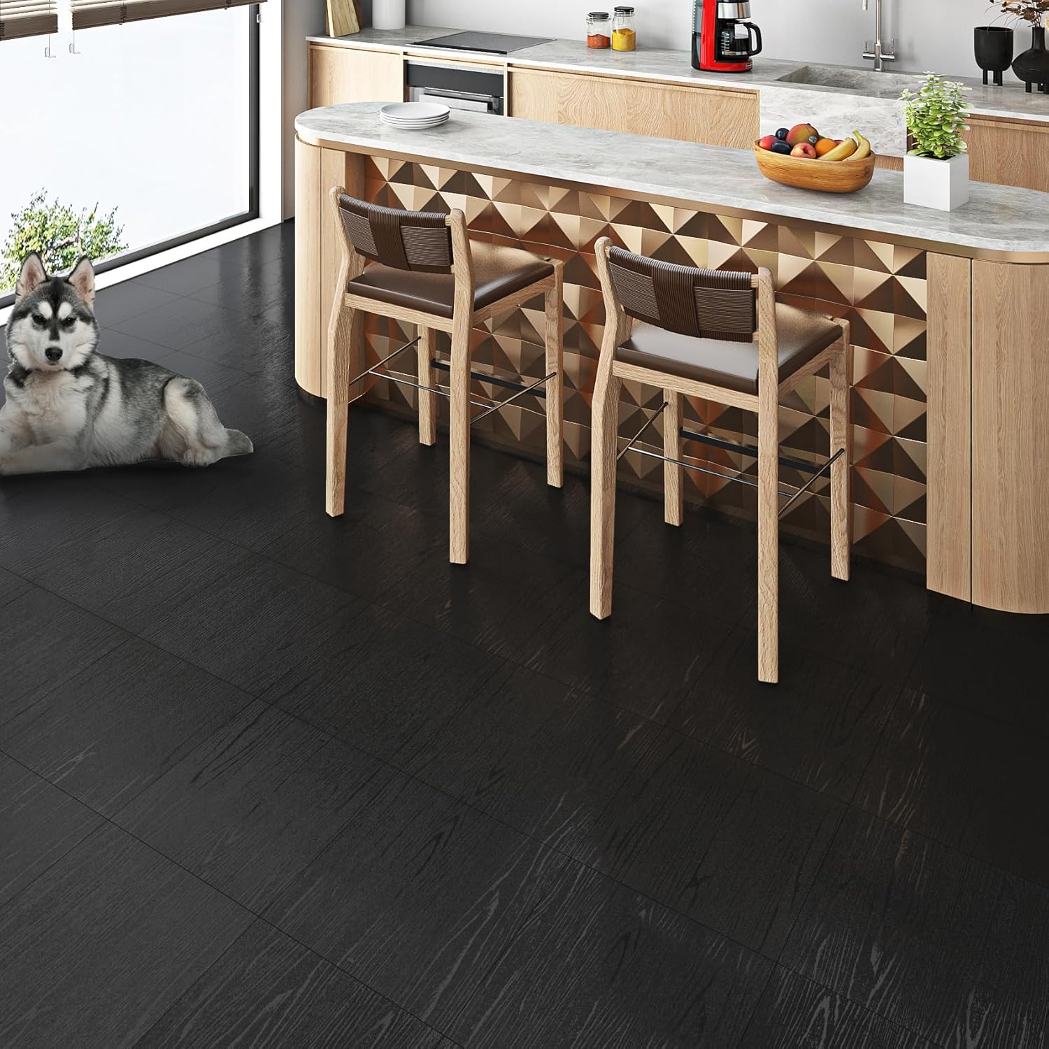 Livelynine Black Peel and Stick Floor Tile Bathroom Tiles 32-Sheet 12x12 Wood Grain Laminate Flooring Self Adhesive Vinyl Floor Tiles Kitchen RV Waterproof Black Vinyl Flooring Remnants Faux Hardwood
