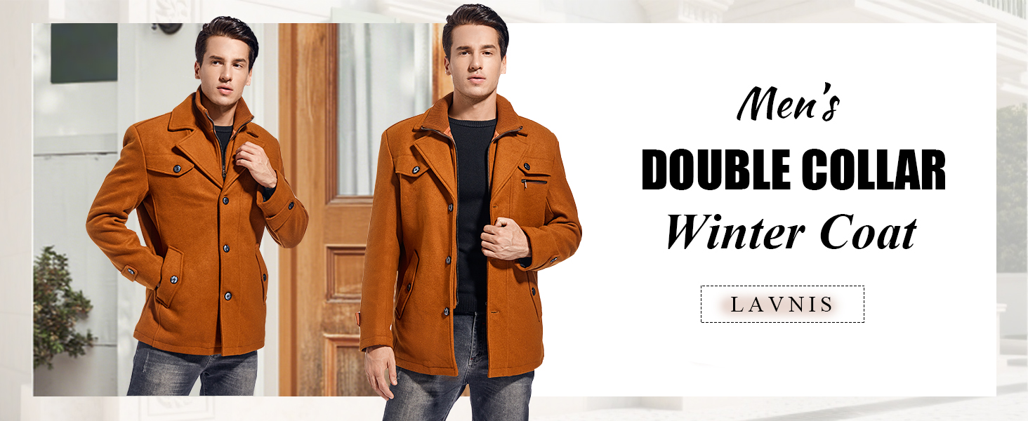 Lavnis Men's Winter Wool Coats Slim Fit Single Breasted Trench