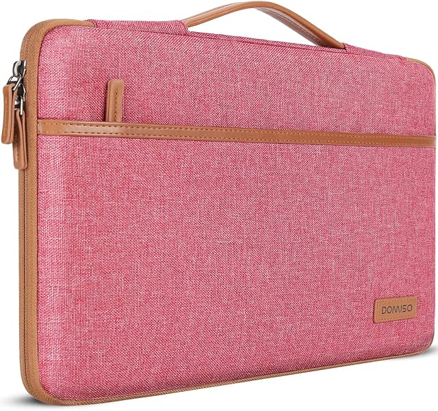 DOMISO 14 inch Waterproof Laptop Sleeve Bag Case with Handle & Zipper Pocket Handbag Business Briefcase Portable Notebook Computer Carrying Case Pouch Cover for 14" Lenovo/HP/Dell/Asus, Pink