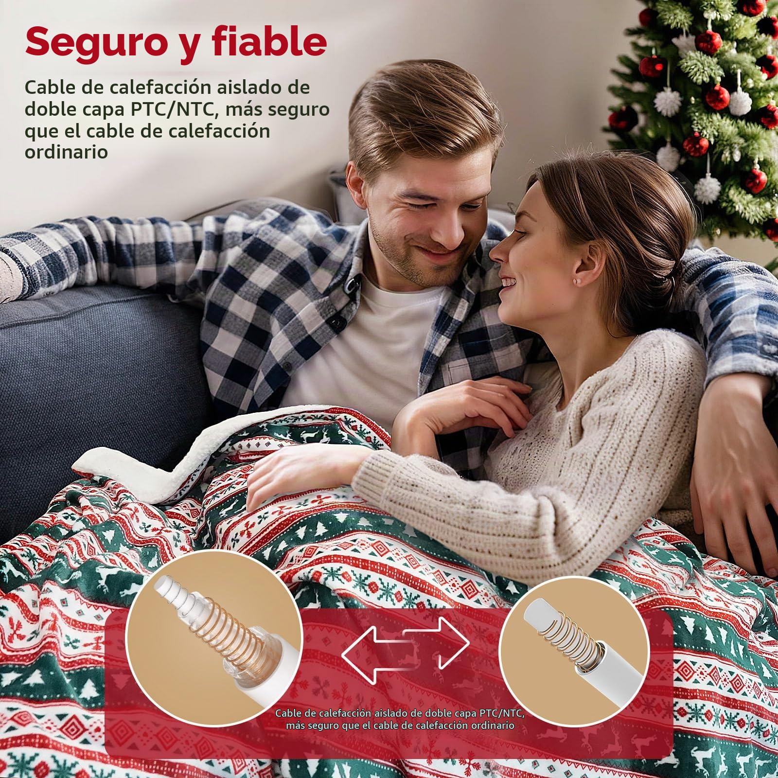 PRANITE Manta Eléctrica - Manta Termica de Flanela Sherpa con 6 Ajustes de Calor, Apagado Automático 10 Horas, Lavable a Máquina, Gris (Rojo, 130 x 180 cm)