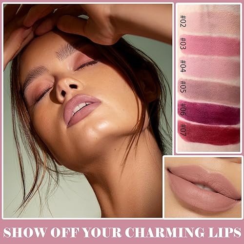 Miniatura 5 de CAHIUYOA Juego de 2 lápices labiales mate color nude, terciopelo mate, brillo de labios nude, de larga duración, suave, mate, maquillaje, regalos