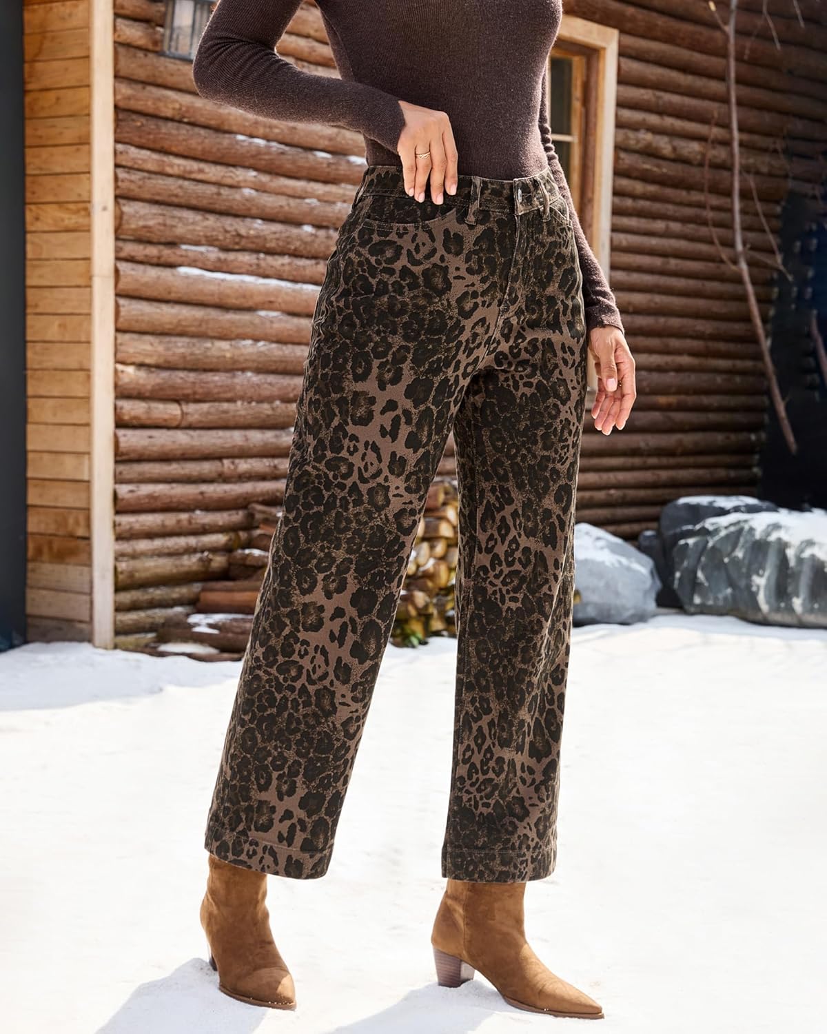 luvamia Wide Leg Jeans Woman Trendy High Waisted Leopard Cheetah Print Ankle Length Stretchy Denim Pants with Pockets - Image 7