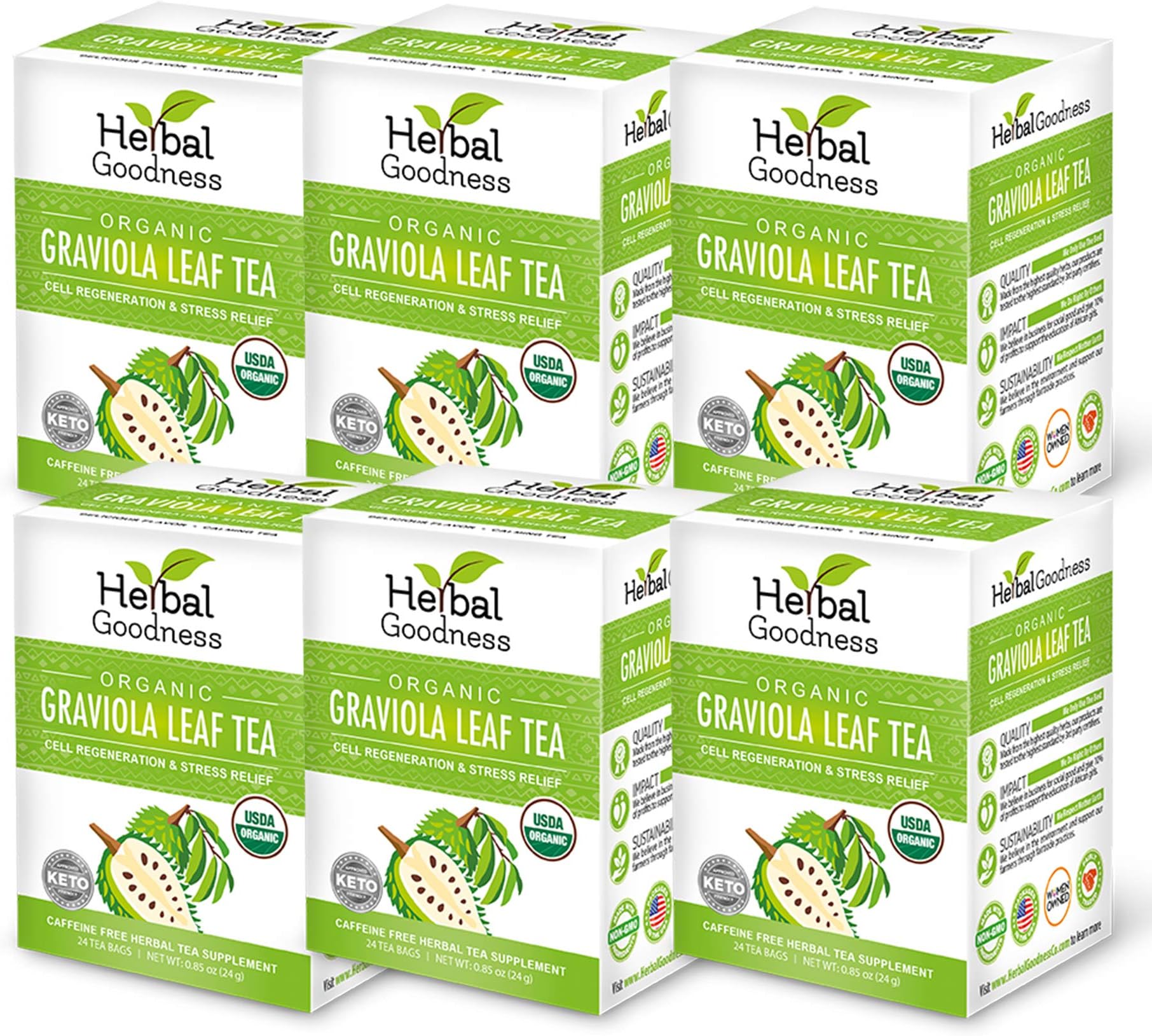 Graviola Leaf Tea - 144 Tea Bags - Hojas De Guanabana Organica Tea, Pure Organic Soursop Leaves, Rich In Antioxidant, Perfect For Immune Health, Digestion, Cell Regeneration & Heart Health - 6 Pack