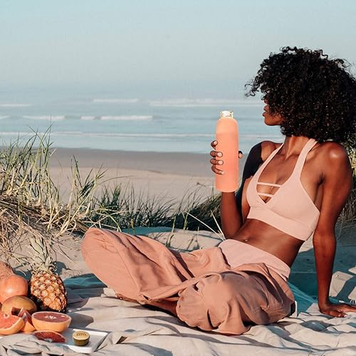 Miniatura 6 de Botella de agua de vidrio con funda protectora de silicona y tapa de bambú, color verde urbano, 18 onzas, tapa de acero inoxidable 304 extra con