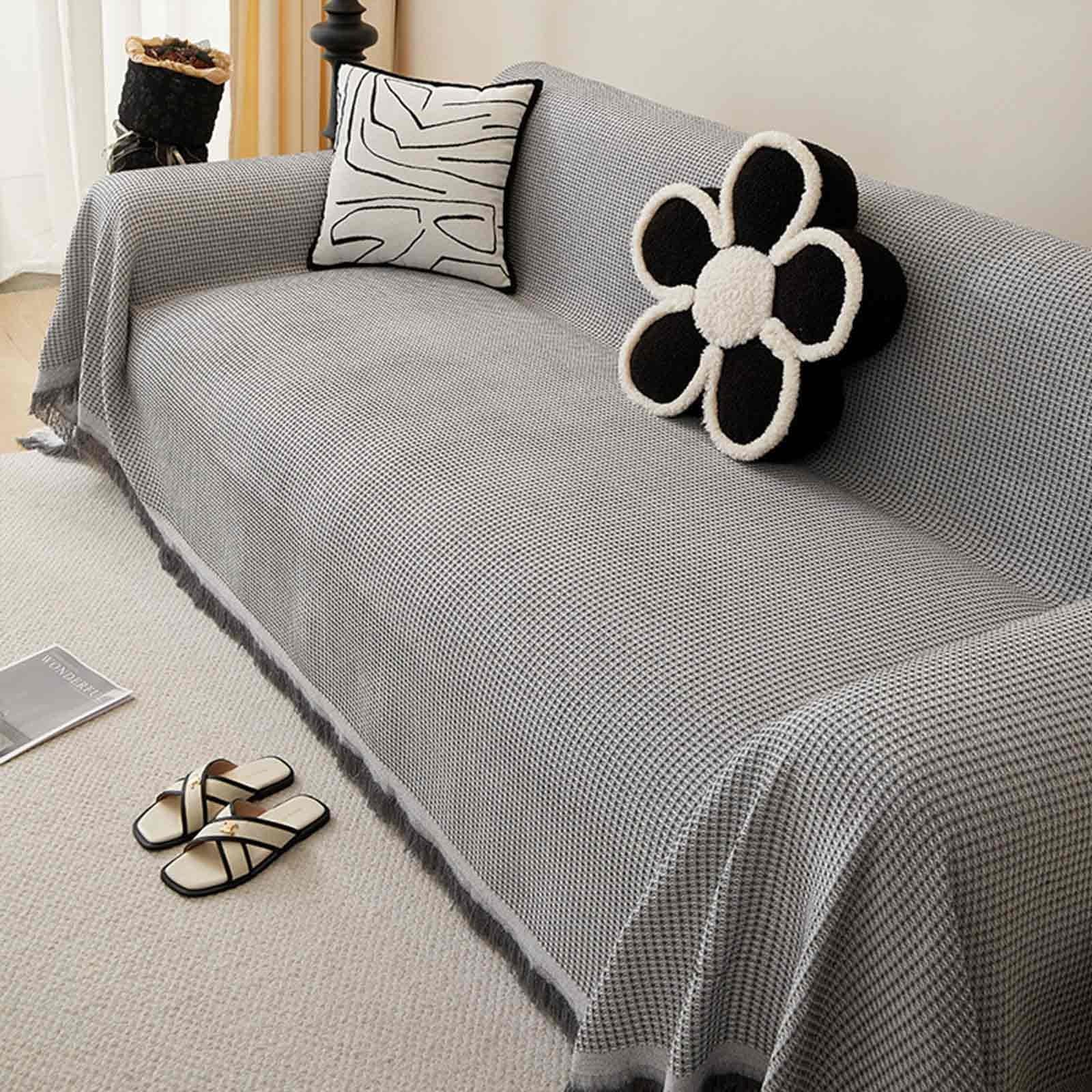 SofaüBerwurf Decke Baumwolle、Ecksofa Bezug Abnehmbar Waschbar、Sofabezug U Form、Couch üBerwurf Decke Mit Deko Quasten、SofaüBerwurf Vielseitige(agrey,180x380cm)