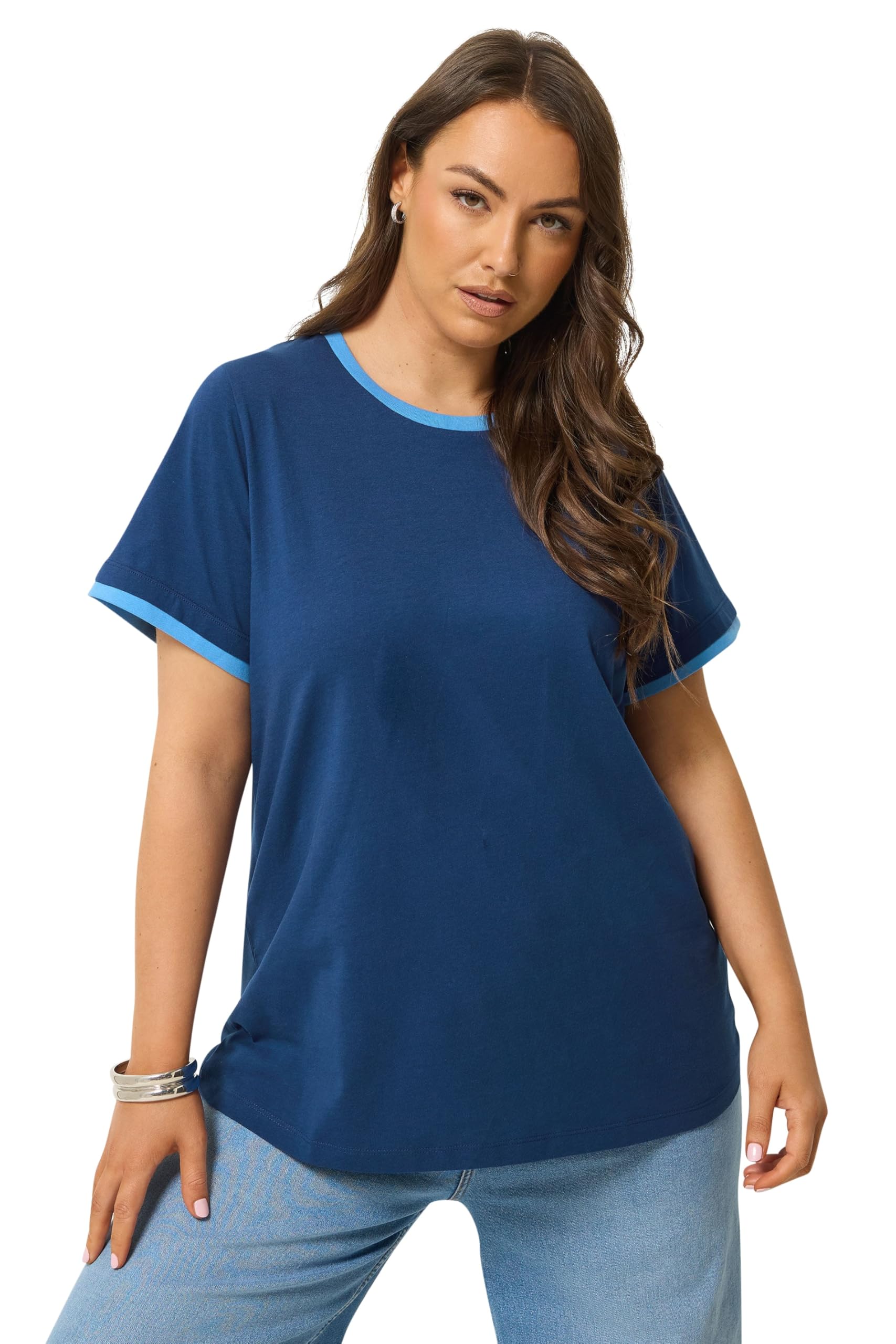 Yours Women's Navy Curve Blue Contrast Trim T-Shirt - Plus Size Curve
