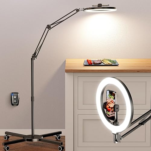 Miniatura 10 de Anillo de luz con soporte para escritorio, soporte de teléfono superior ajustable con trípode de luz de anillo de 10 pulgadas para iPhone, trípode