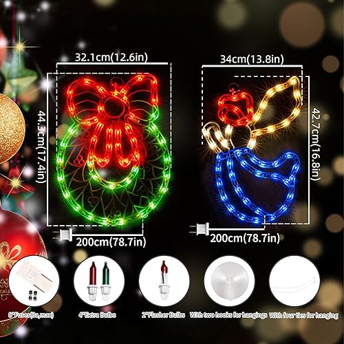 Miniatura 7 de Luces de silueta de ventana de Navidad, paquete de 2 guirnaldas iluminadas y luces de ventana de ángel para Navidad, fiesta, hogar, patio, césped,