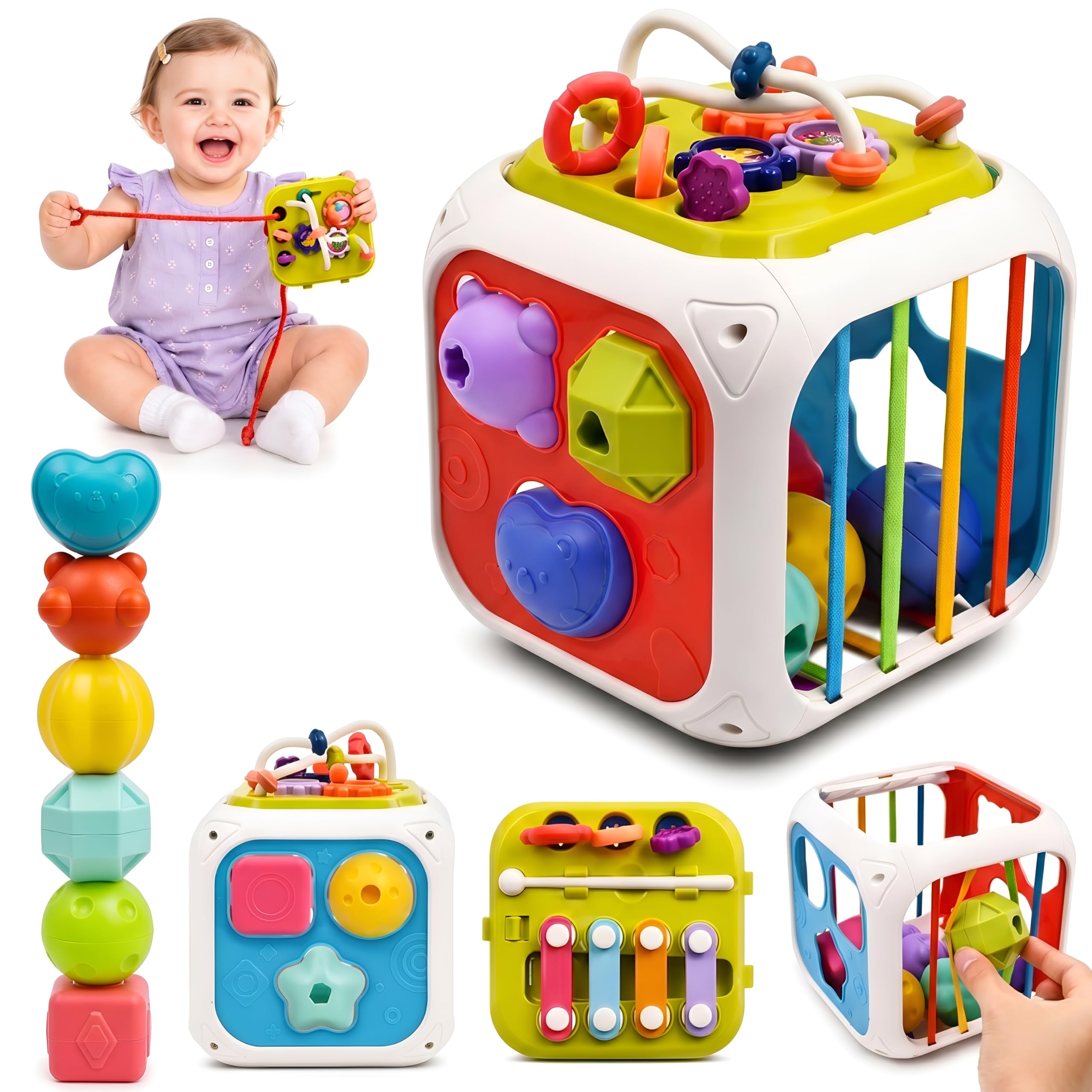 Kidsmate Montessori 7-in-1 Activity Cube for Babies 12-18 Months | Sensory Busy Cube Toy for Toddlers | Shape Sorter Learning Toy | Fine Motor Skills Development | Educational Gift for Boys & Girls-image-49