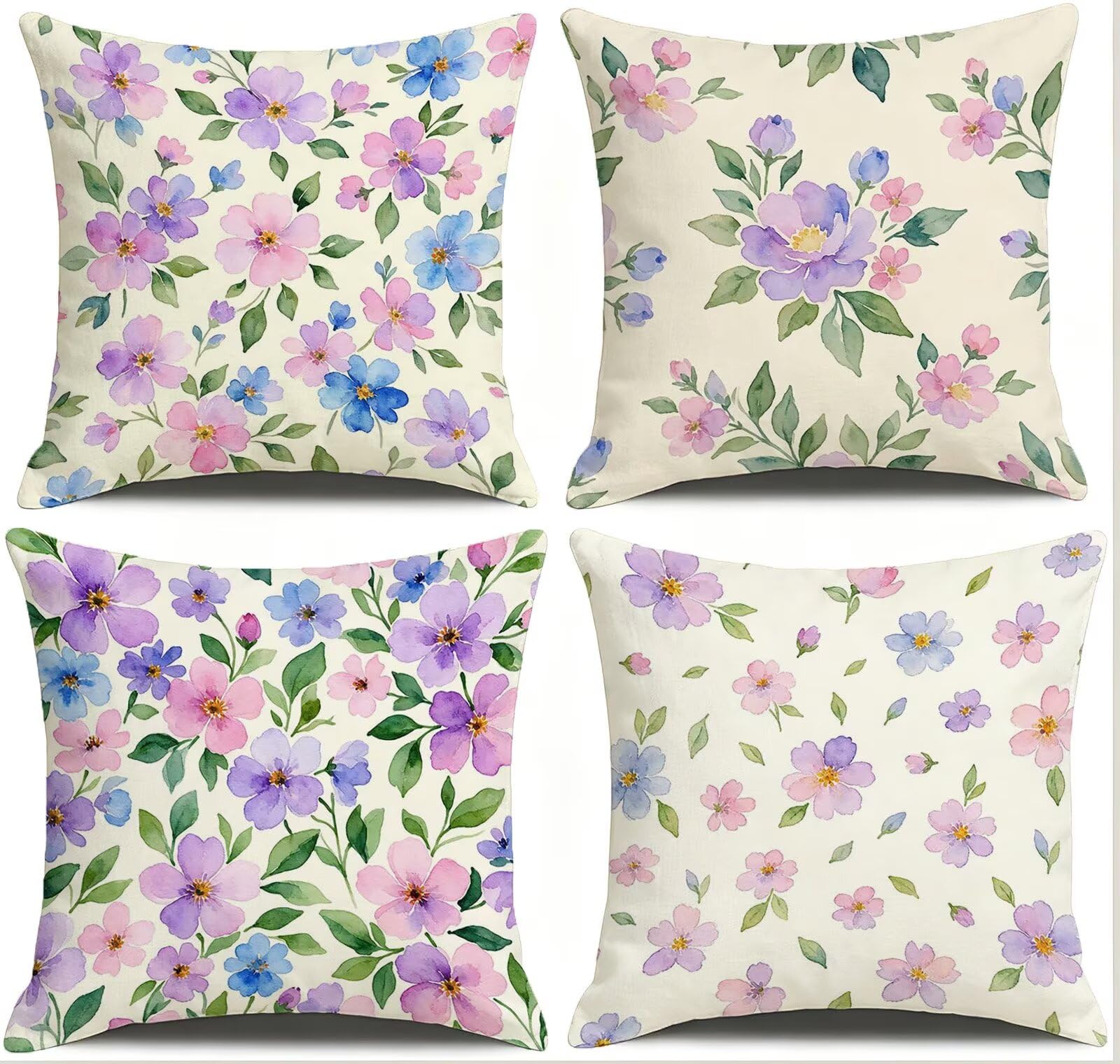 Viola Federe Cuscini Divano 65x65cm, Cuscini da Esterno Set de 4, Cod-100 | Velour Copricuscini Decorativi Letto Arredo, per Letto, Soggiorno, Giardino, Esterno, Casa Decorazione Set di 4 Fiore