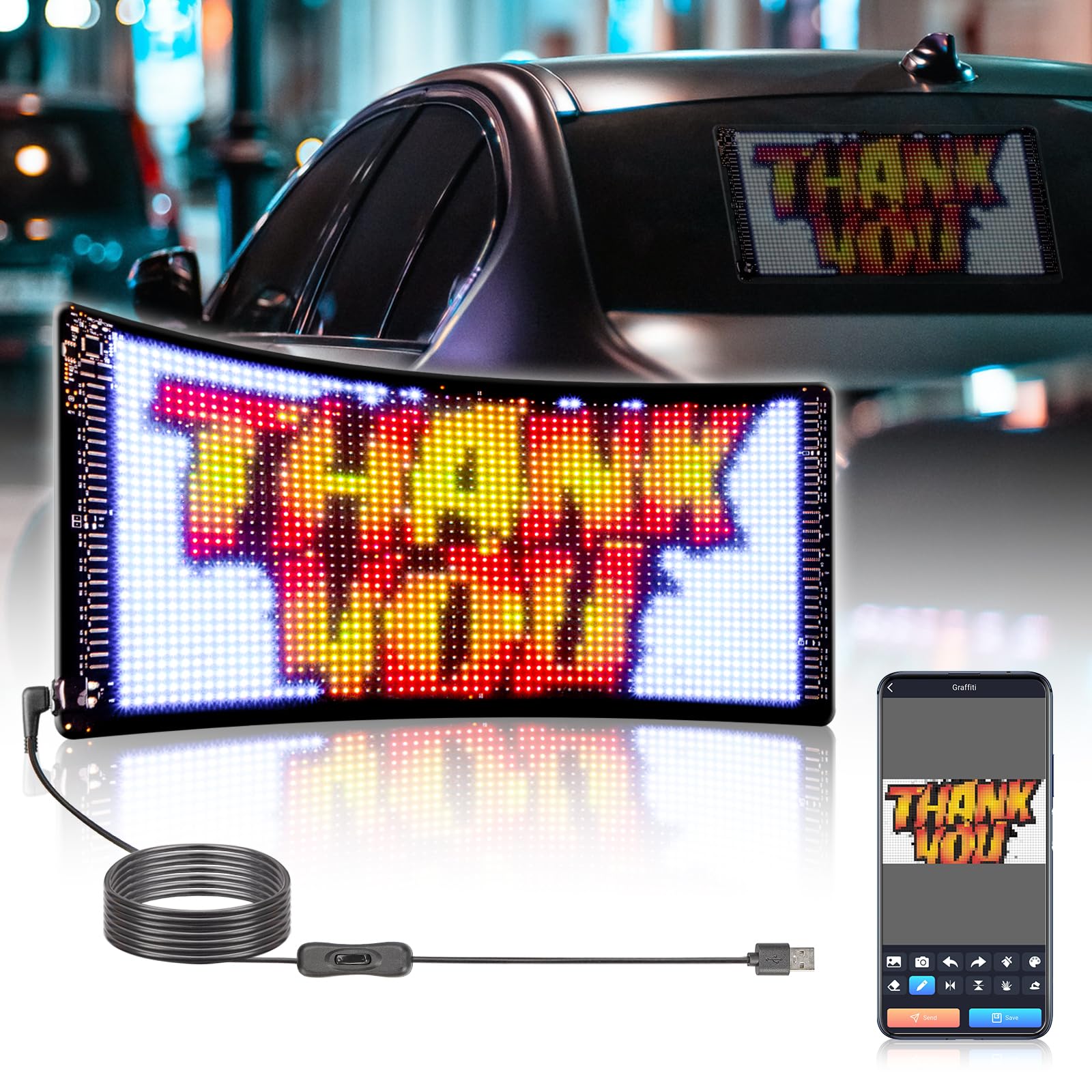 Leadleds Scrolling Programmable Flexible LED Sign, 15.9" x 7.87" USB 5V LED Store Sign Bluetooth APP Control, Waterproof IP65, Multi-Color Display for Shop Advertising, Car, Party, Home Decor