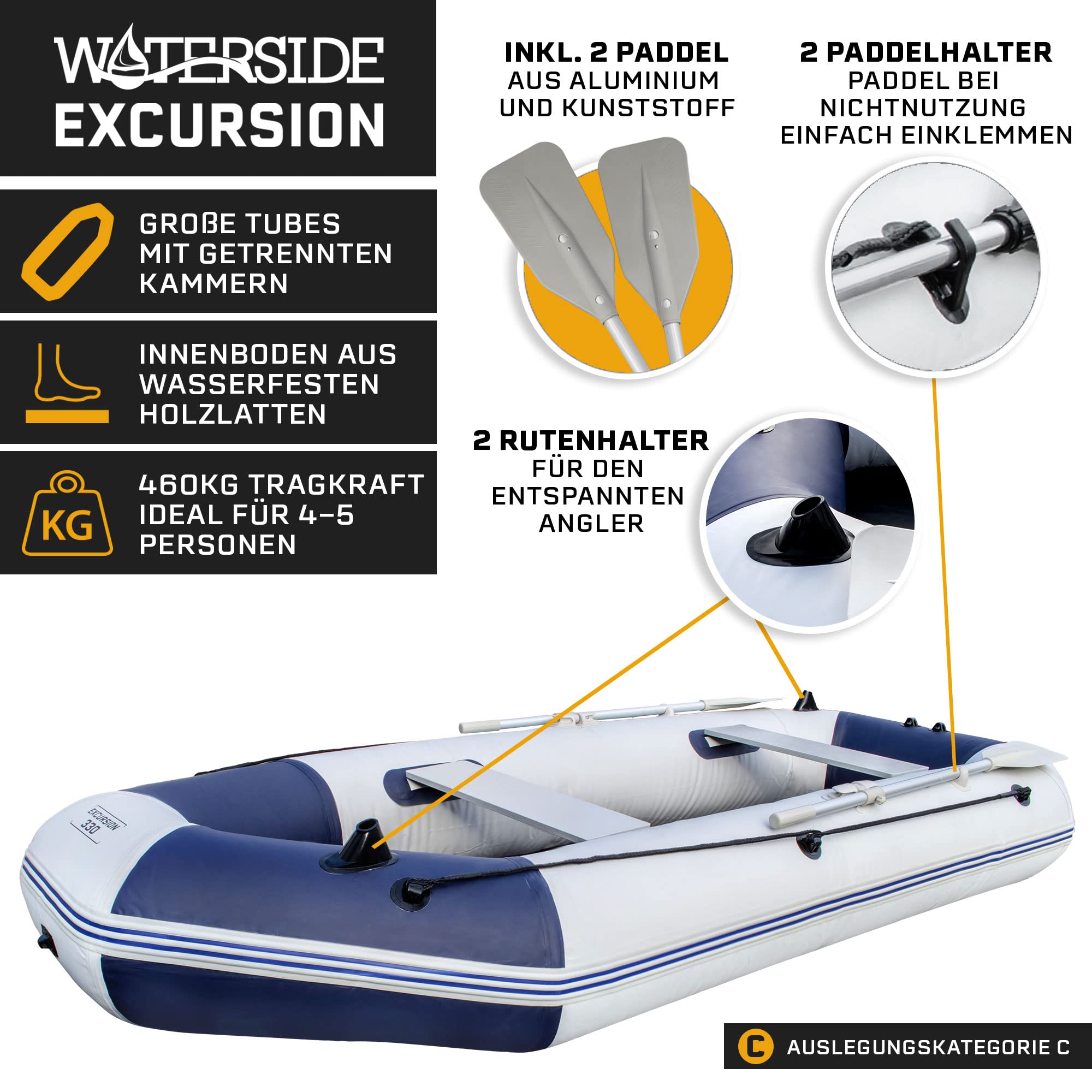 Schlauchboot Excursion mit Bodenplatte, Inkl. Paddel, Reparaturkit & Pumpe, Verschiedene Längen (2,30m / 2,70m / 3,30m) / Paddelboot, Angelboot, Freizeitboot, Sportboot