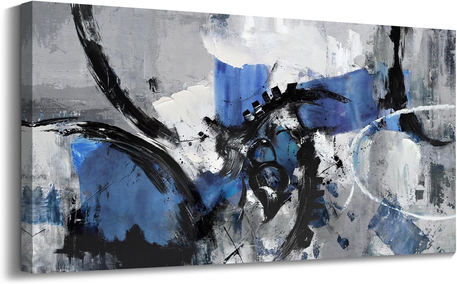 Large Abstract Wall Art Canvas Wall Art in Blue and Black