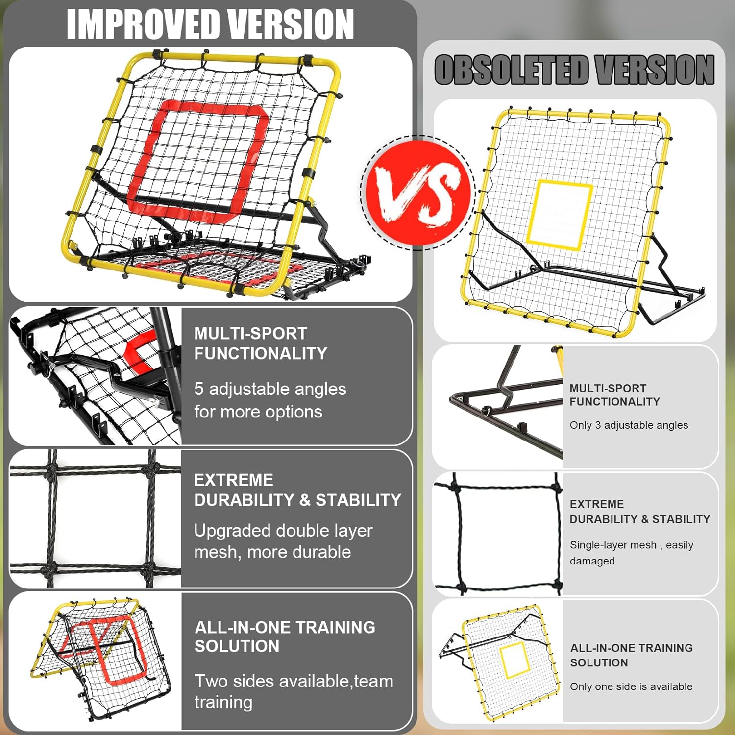 Storgem Baseball Softball Rebounder Net, Pitch Back Rebound Net,Soccer Rebound Net, Fielding Rebounder,Double Sided Adjustable Multi-Sports Pitching Rebound Net for Throwing Practice