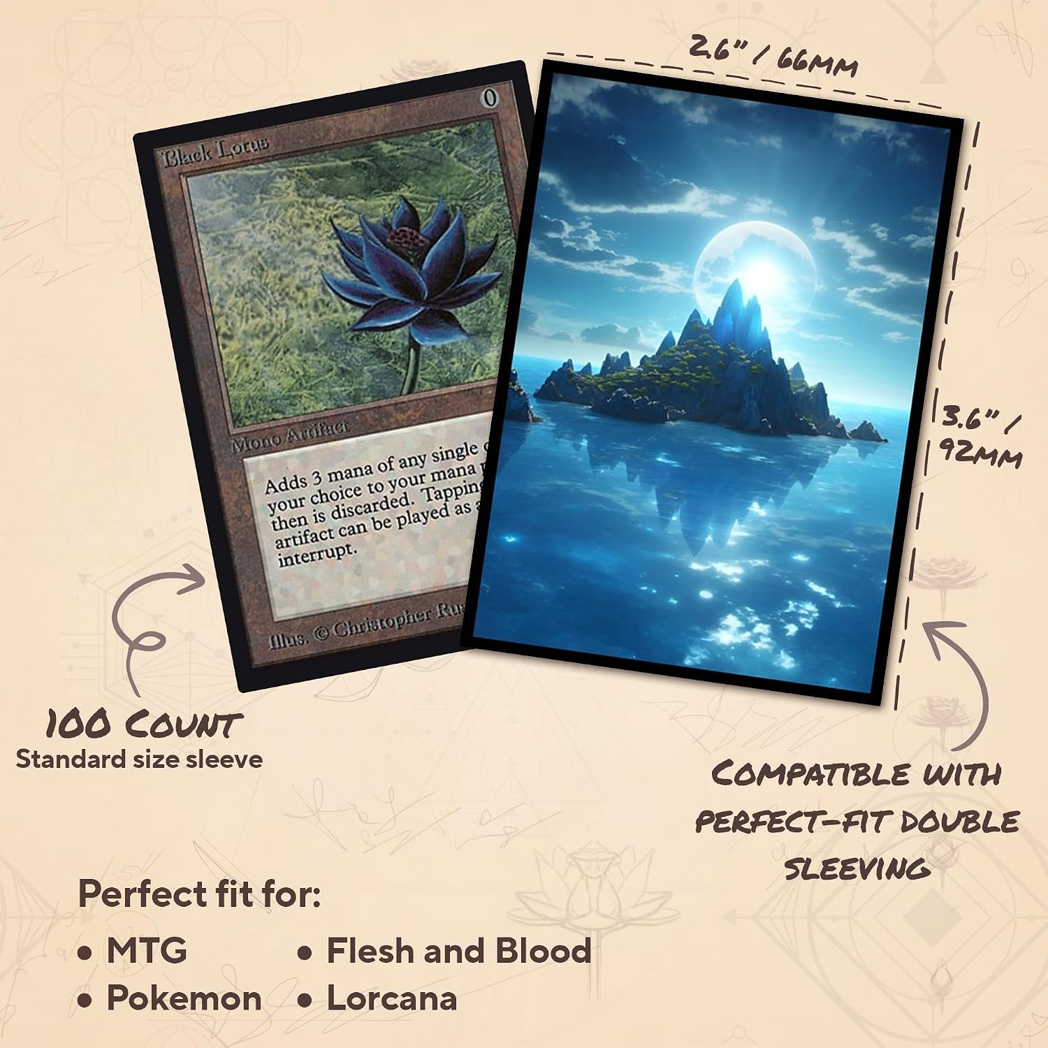 Blue Mana MTG Card Sleeves (Smooth) - 104 Count Standard Size TCG Sleeves - Compatible with Magic The Gathering - Double Sleeving - Original Art Design, Premium Protection