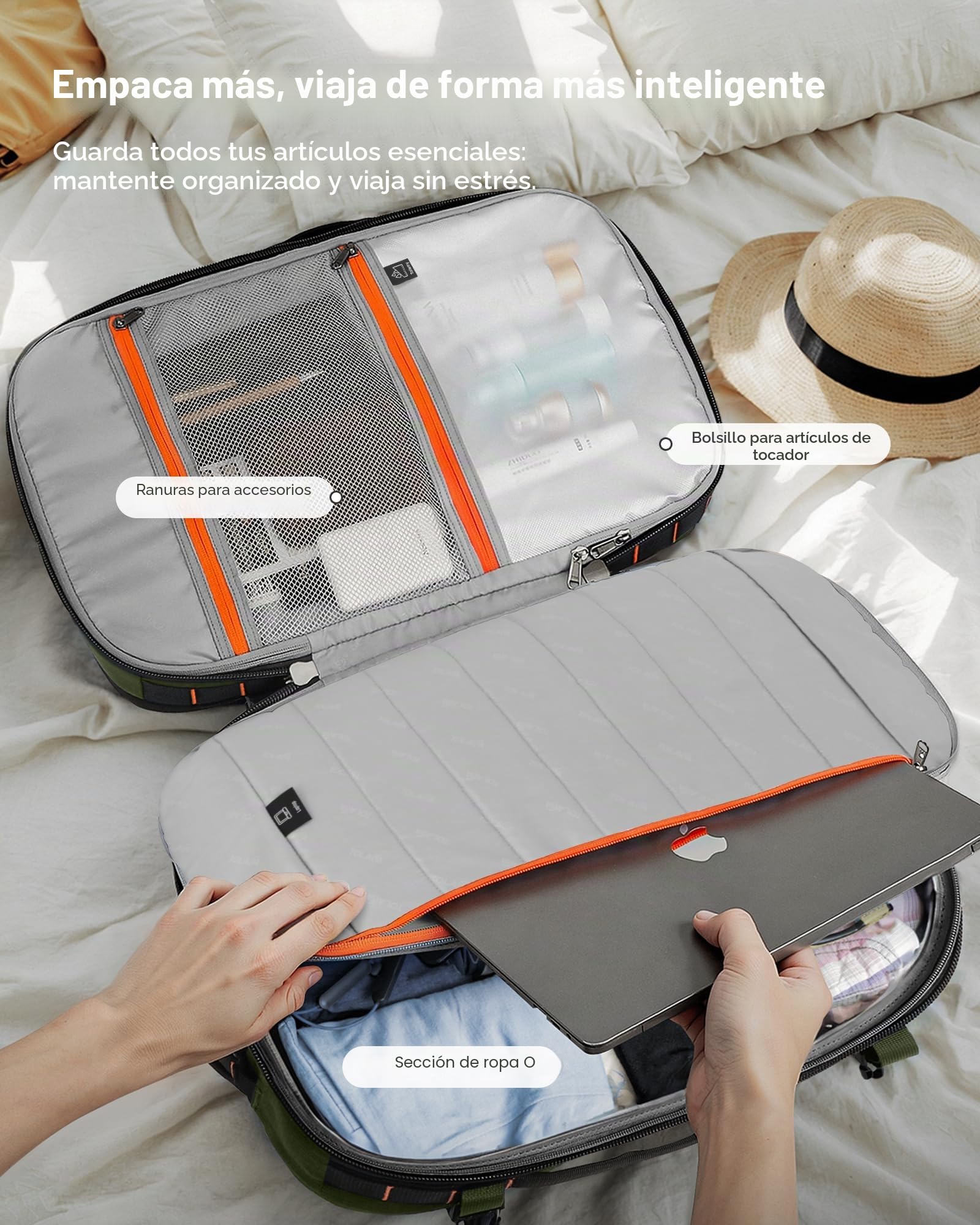 Tolaccea 35L-45L Mochila de Viaje, TSA Friendly Mochila de Equipaje de Mano, Aprobado para el Vuelo de Embarque de Equipaje para 15,6" del Laptop Resistente al agua