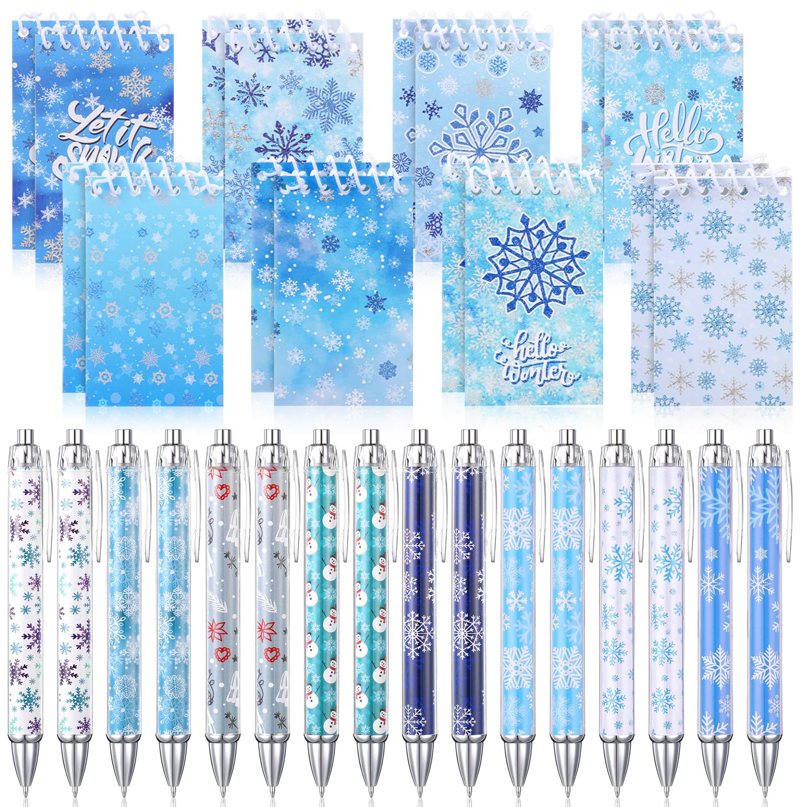 Gueevin 64 quaderni a spirale invernali con fiocchi di neve con penne a sfera, penne a forma di fiocchi di neve, blocco note di Natale, articoli di cancelleria per studenti, set regalo per ufficio