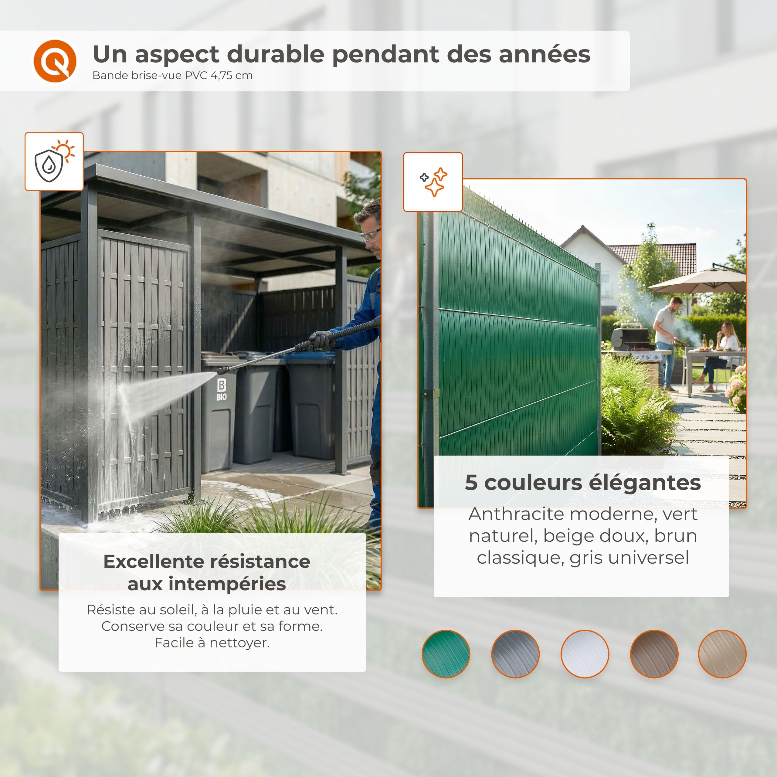 Quest Bande Brise-Vue de 4,75 cm en PVC Rigide - Graphite, 50 m